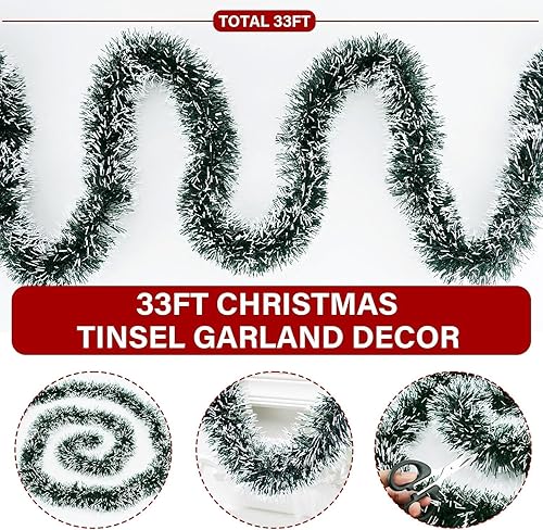 Miniatura 2 de Guirnalda de Navidad de oropel verde de 33 pies, guirnalda metálica brillante para decoración de árbol de Navidad, guirnalda colgante de Navidad