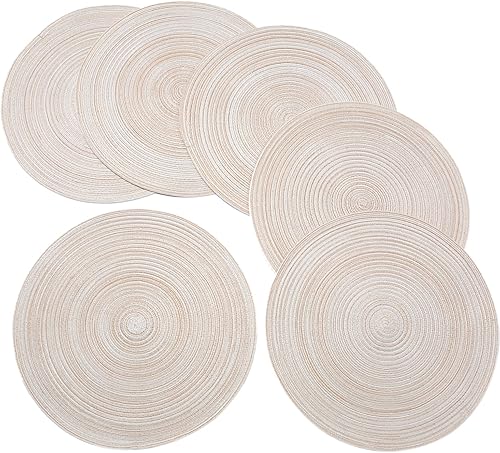 Juego de 6 manteles individuales redondos trenzados, lavables de 15 pulgadas, manteles individuales redondos para mesa de cocina, manteles