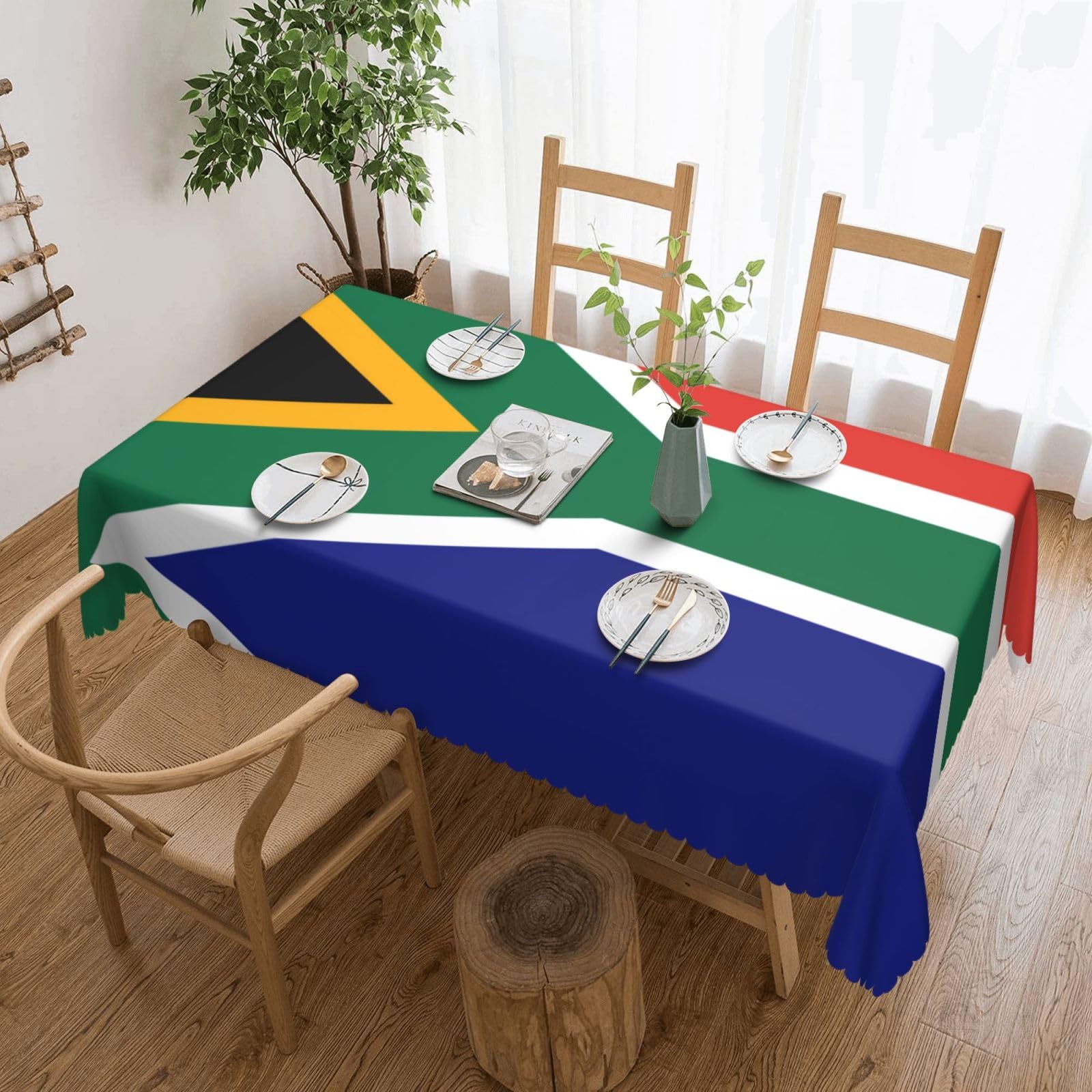 Dlxw Black South African Flag Rectangular Waterproof Polyester Tablecloth 54X72in