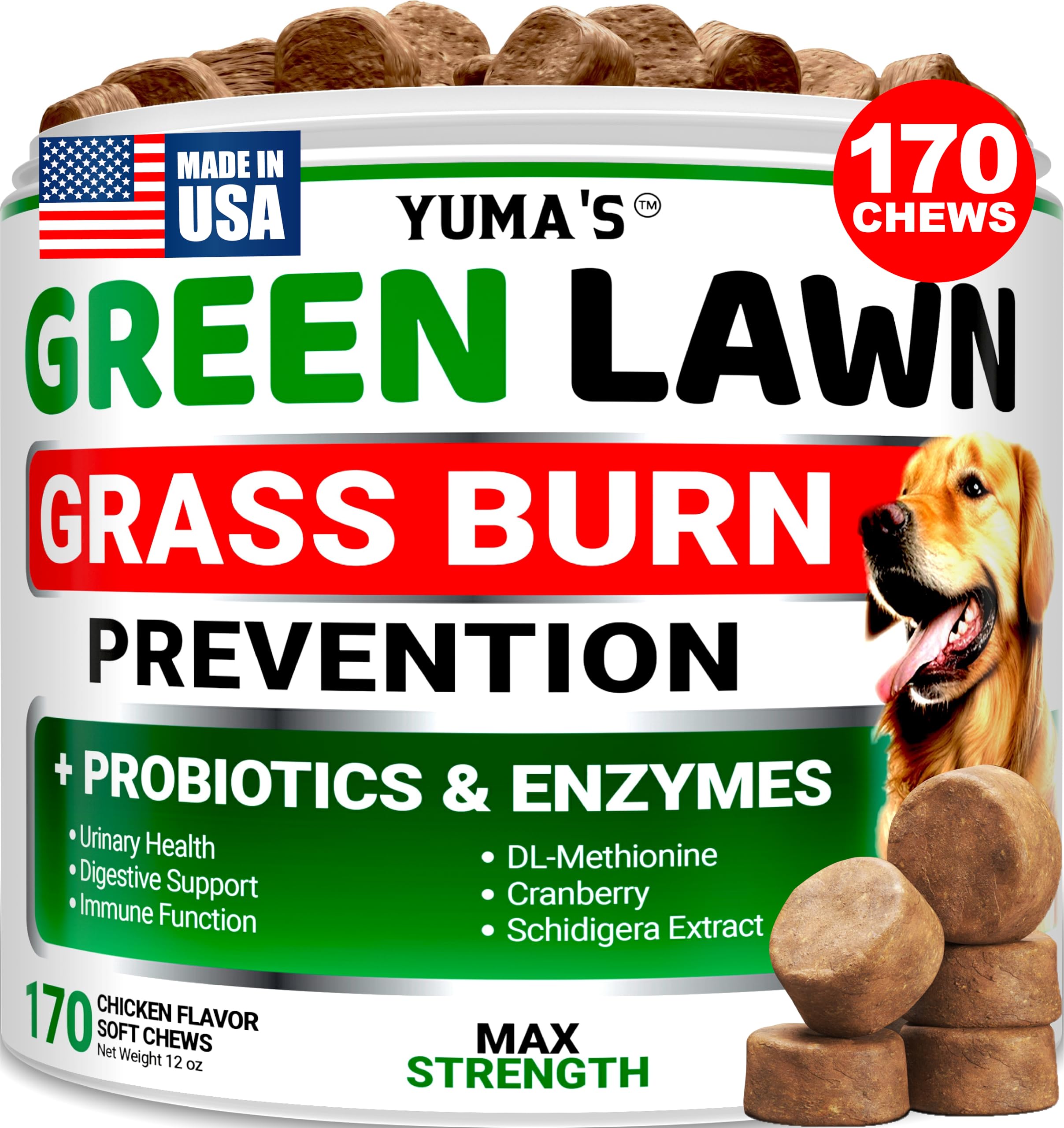 Dog Urine Neutralizer for Lawn - 170 Chews - Advanced Grass Green Savers for Dog Urine - Canine Pee Grass Neutralizer Supplement - Green Lawn Treats with Probiotics and Digestive Enzymes