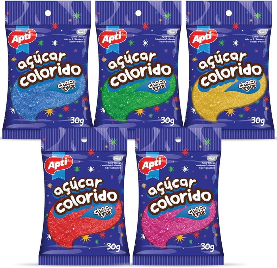 Kit 5 Açúcar Colorido Confeitaria 30g Cada Apti Ideal para Decoração de Doces