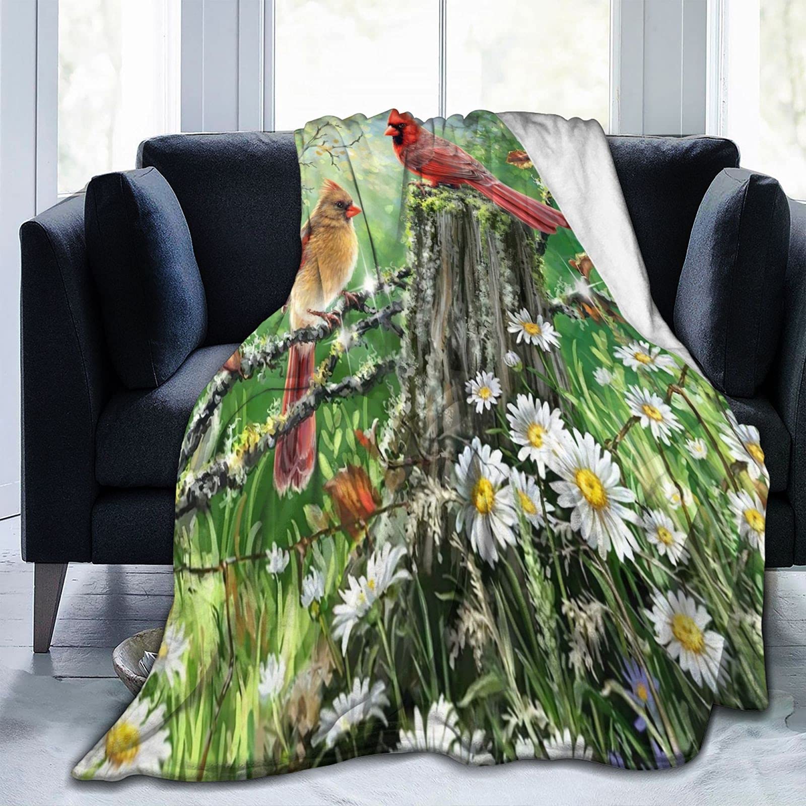 Deaowangluo Bird Blooming Flowers Micro Fleece Throw Blanket Ultra-Soft Throws for Winter Bedding Couch Sofa 80"X60"-Black 8-50 in x 40 in