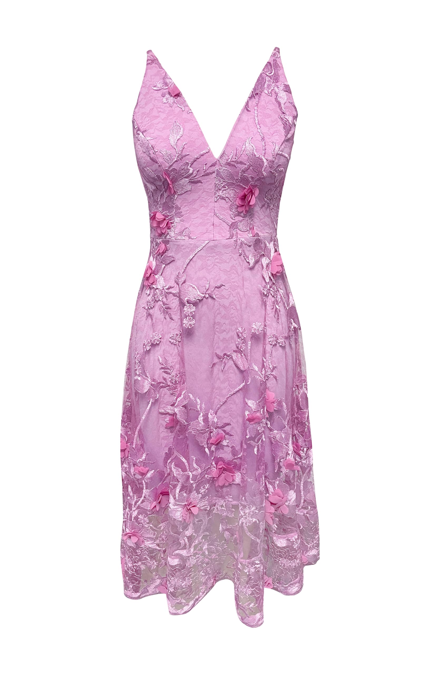 Dress The Population Womens Audrey Spaghetti Strap Midi A-line 3D Floral Dress: XX-Large Lavender