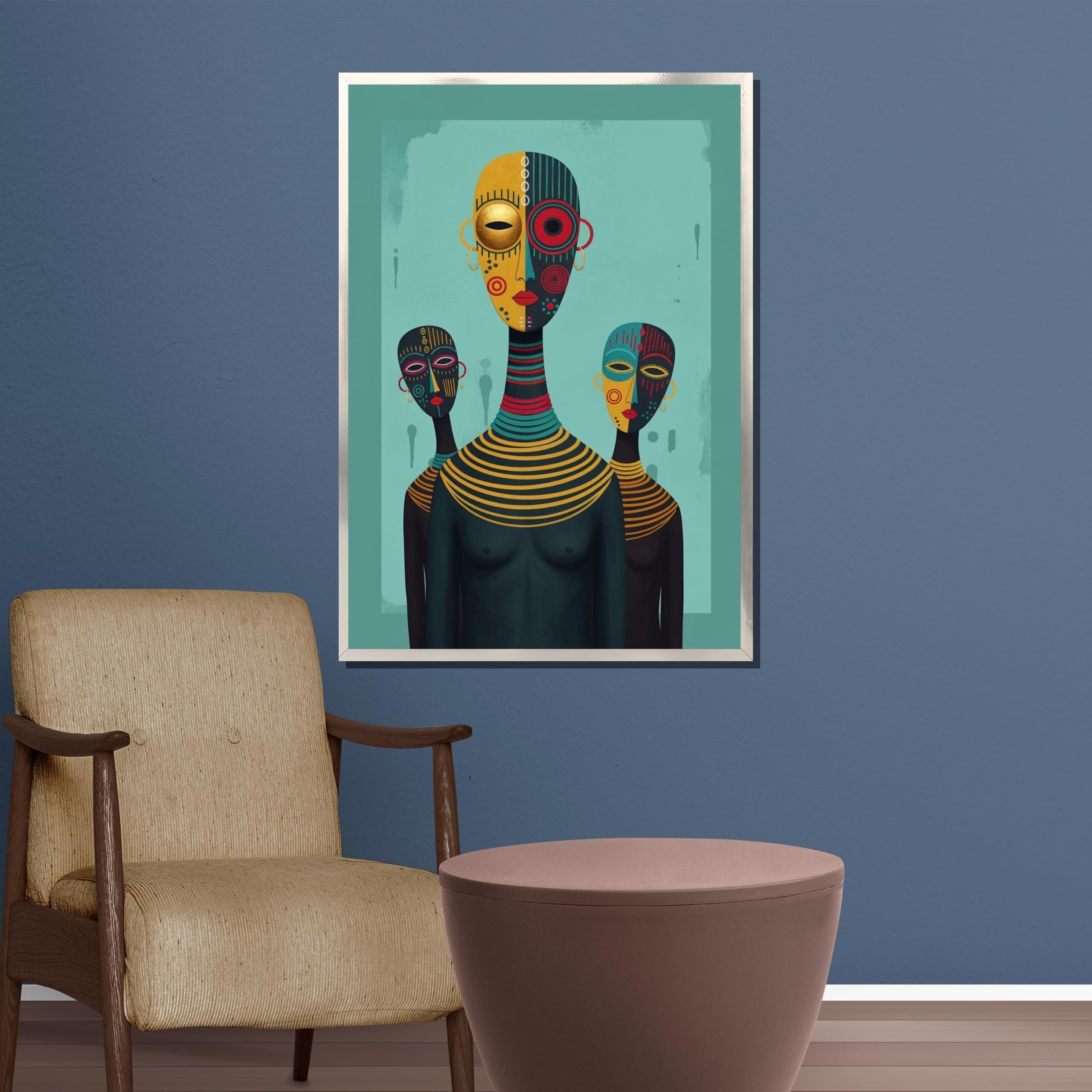 XINBAO Afrofuturystyczny plemienny obraz na płótnie - gotowy do powieszenia na ścianie salonu - afrykański abstrakcyjny obraz ścienny (50 x 70 cm/rama wewnętrzna)