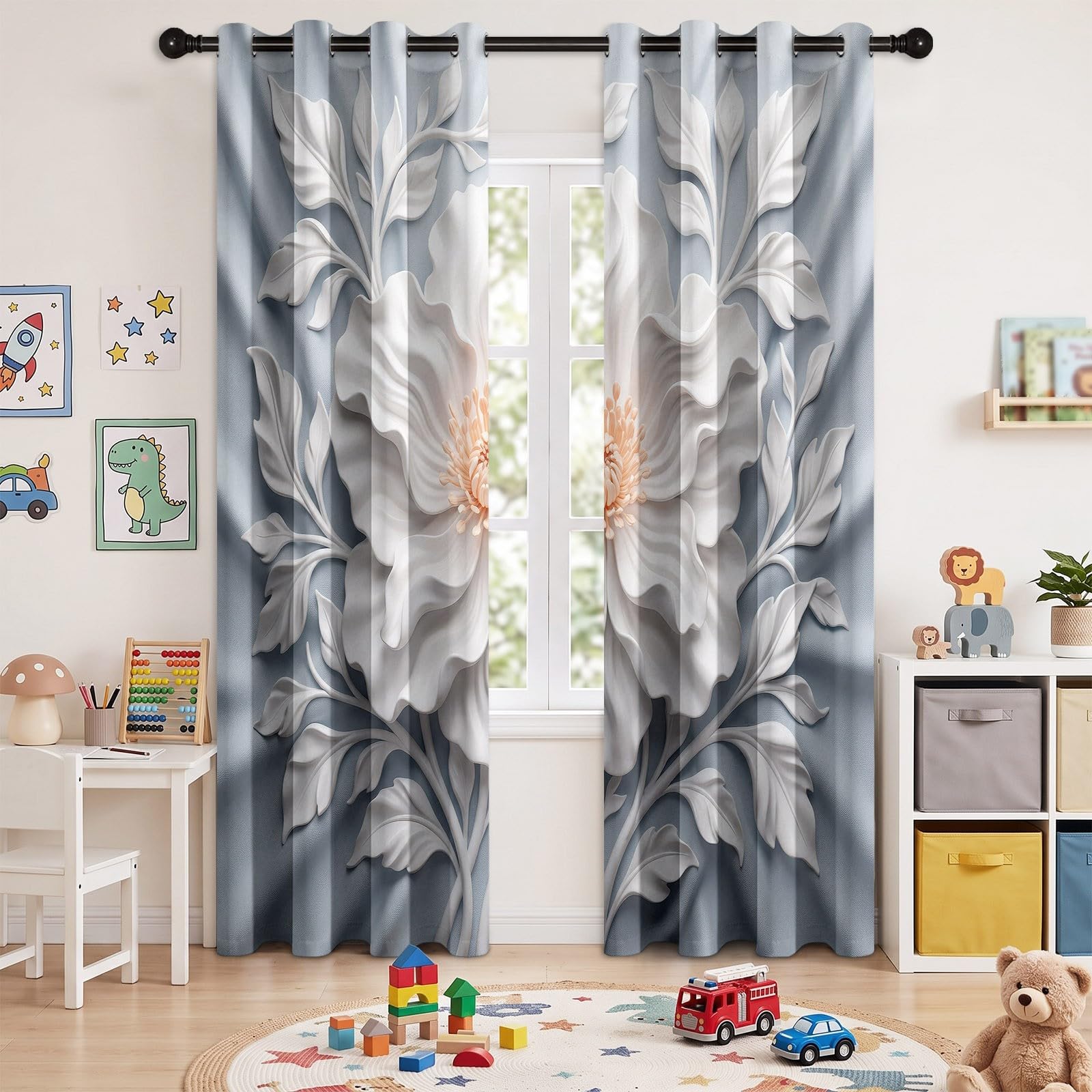 Blickdichte Gardinen für Wohnzimmer, Vorhänge Deko 3D Relief Blumen