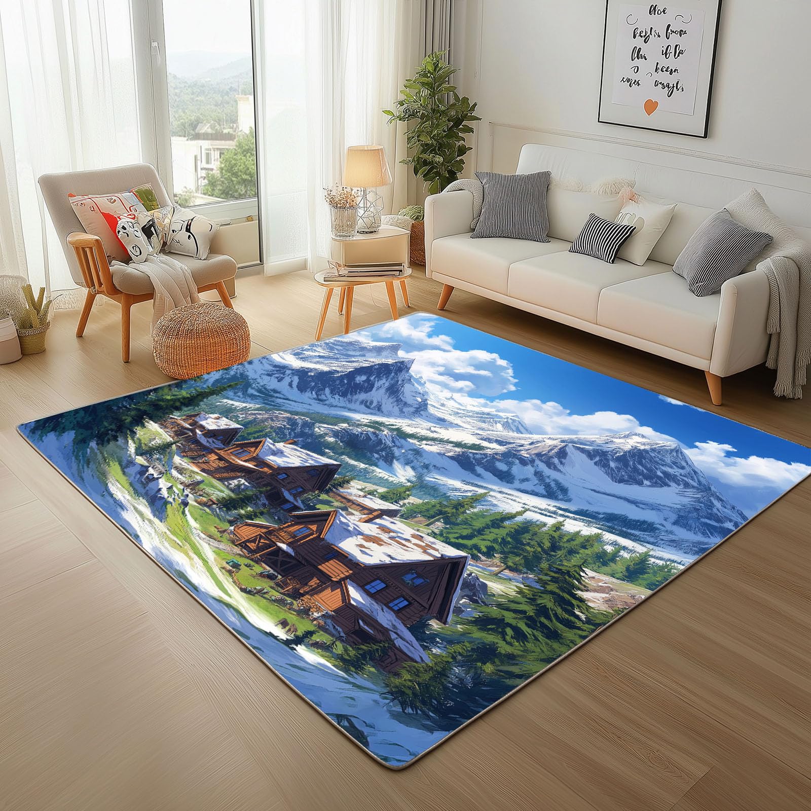 Tapis antidérapant 160x230cm imprimé lavable pour salon et descente de lit moderne