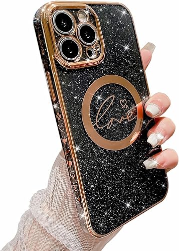 MGQILING Funda magnética con purpurina compatible con iPhone 13 Pro Max de 6.7 pulgadas, funda de lujo con patrón de corazón de amor, compatible con MGQILING Funda magnética con purpurina compatible con iPhone 13 Pro Max de 6.7 pulgadas, funda de lujo con patrón de corazón de amor, compatible con