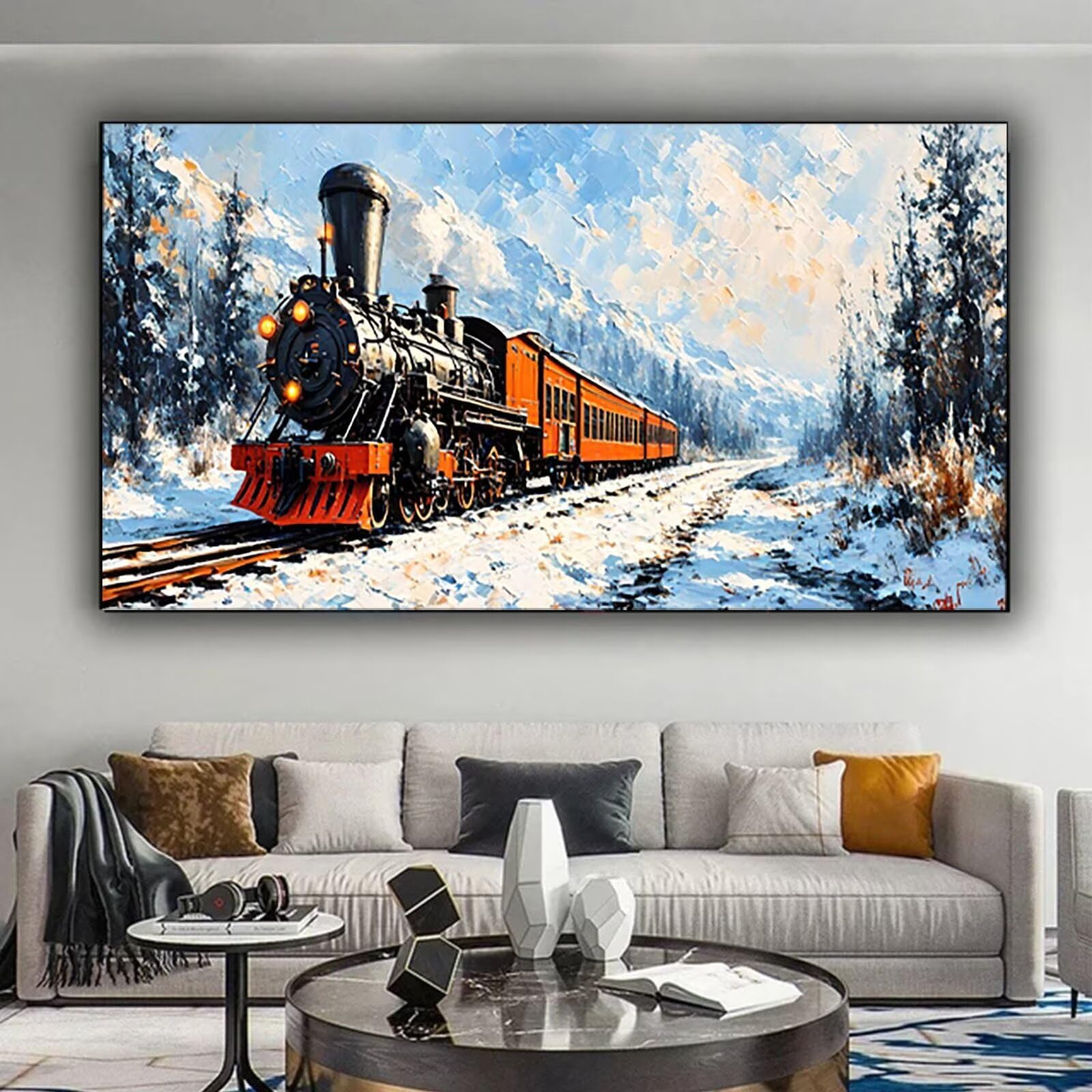Malen nach Zahlen Kinder Winter, Geschenke für Mädchen Junge, Bastelset Kinder, Malen nach Zahlen Zug | Malen nach Zahlen Ohne Rahmen, für Home Wand Dekor Geschenk (60x120cm) Bastelset Erwachsene 2-W