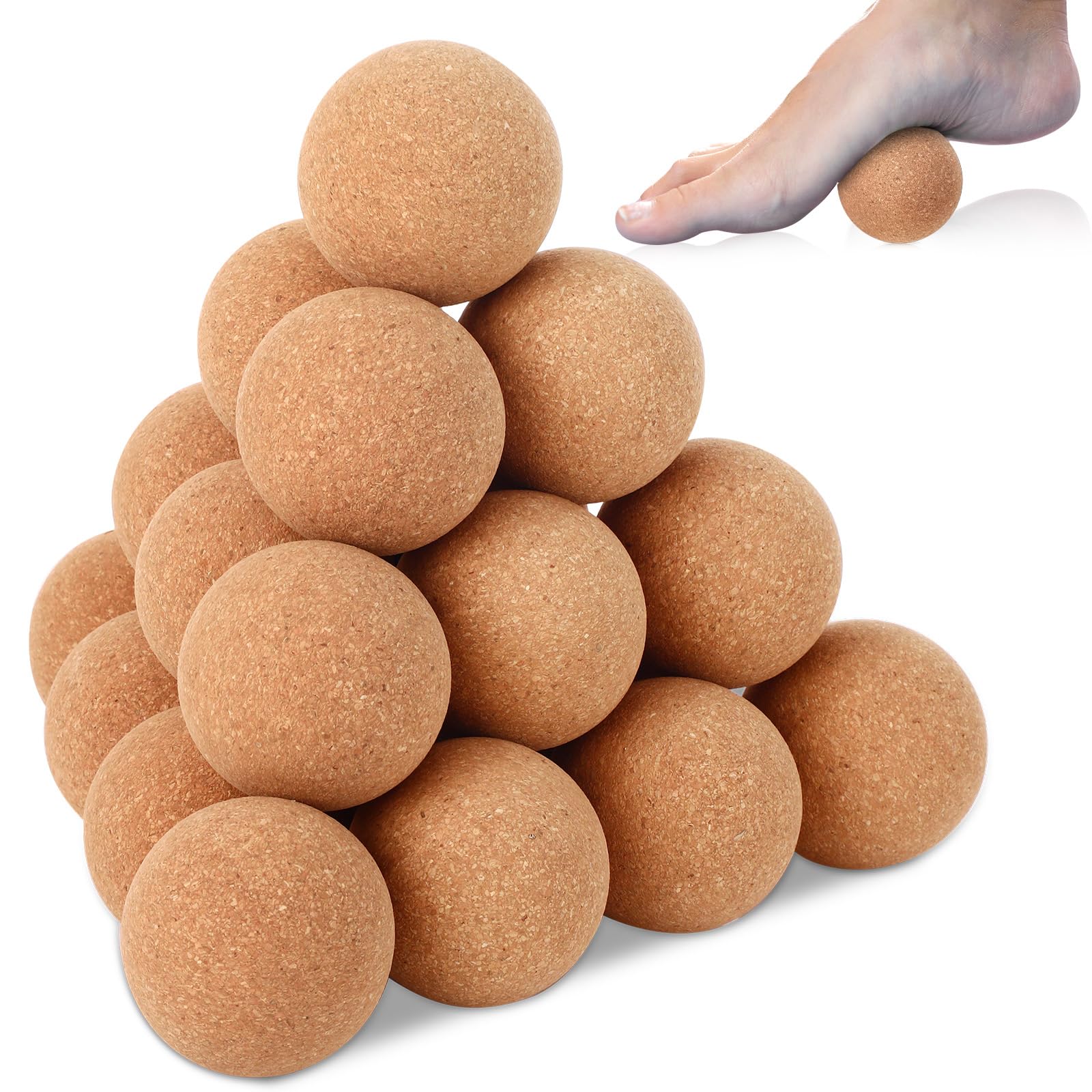 Seenelling Piłka do masażu korka, 5 cm, solidna, twarda, mięśniowo-powięziowa, do terapii bólu pleców, stóp, szyi, przenośne narzędzie do uwalniania mięśni tkanek, do domu, biura, podróży, 20 szt