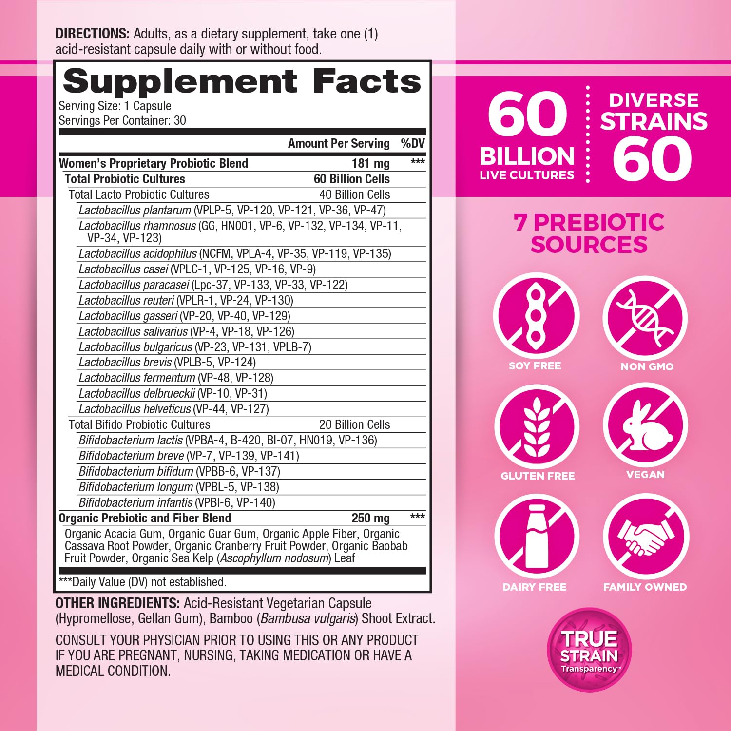 Vital Planet - Vital Flora Women’s Daily Probiotic 60 Billion CFU, 60 Diverse Strains, 7 Organic Prebiotics, Vaginal and Immune Support, Bloating, Digestive Health Probiotics for Women 30 Capsules — Amazon image 2