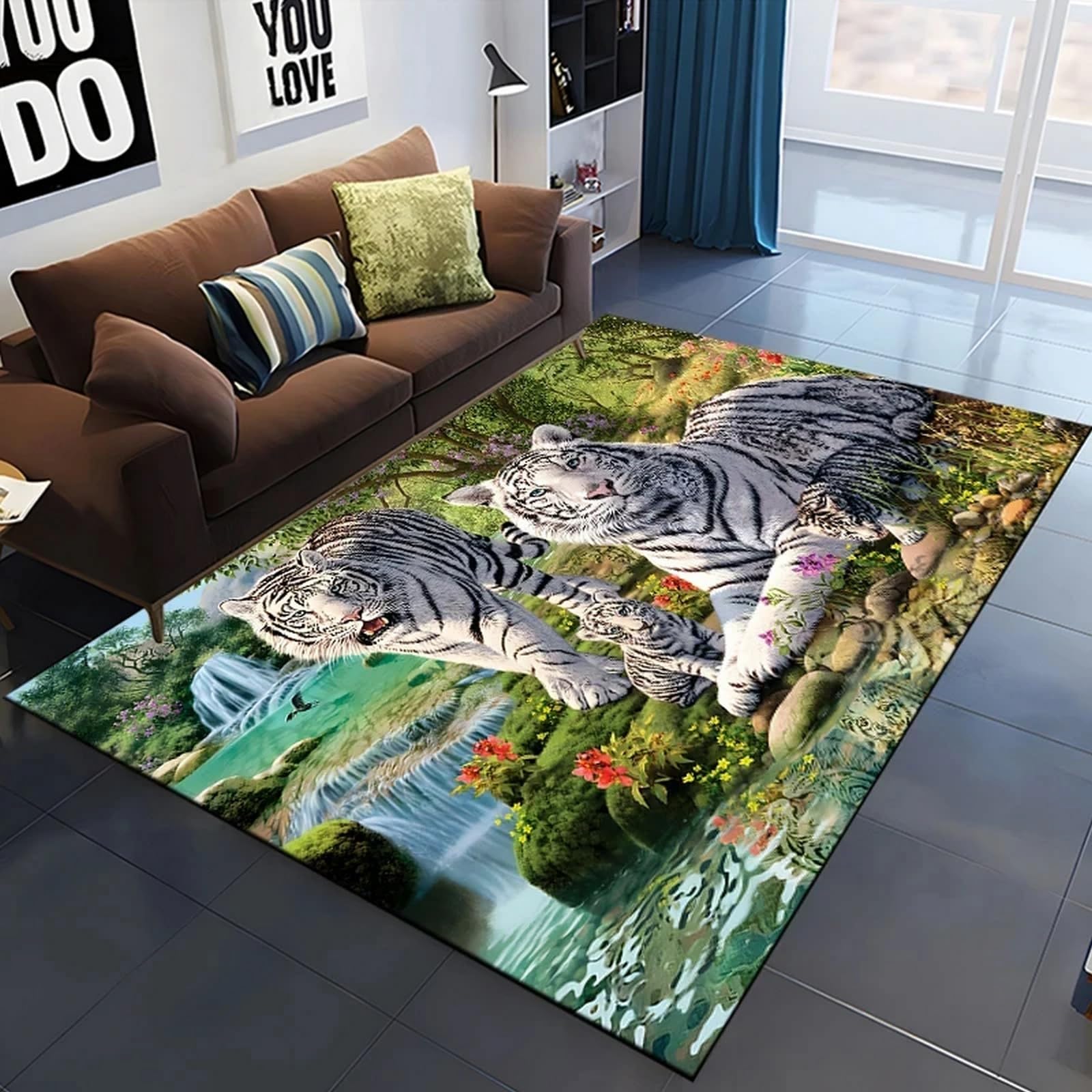 Tapis salon tigre antidérapant et facile d'entretien pour sols glissants
