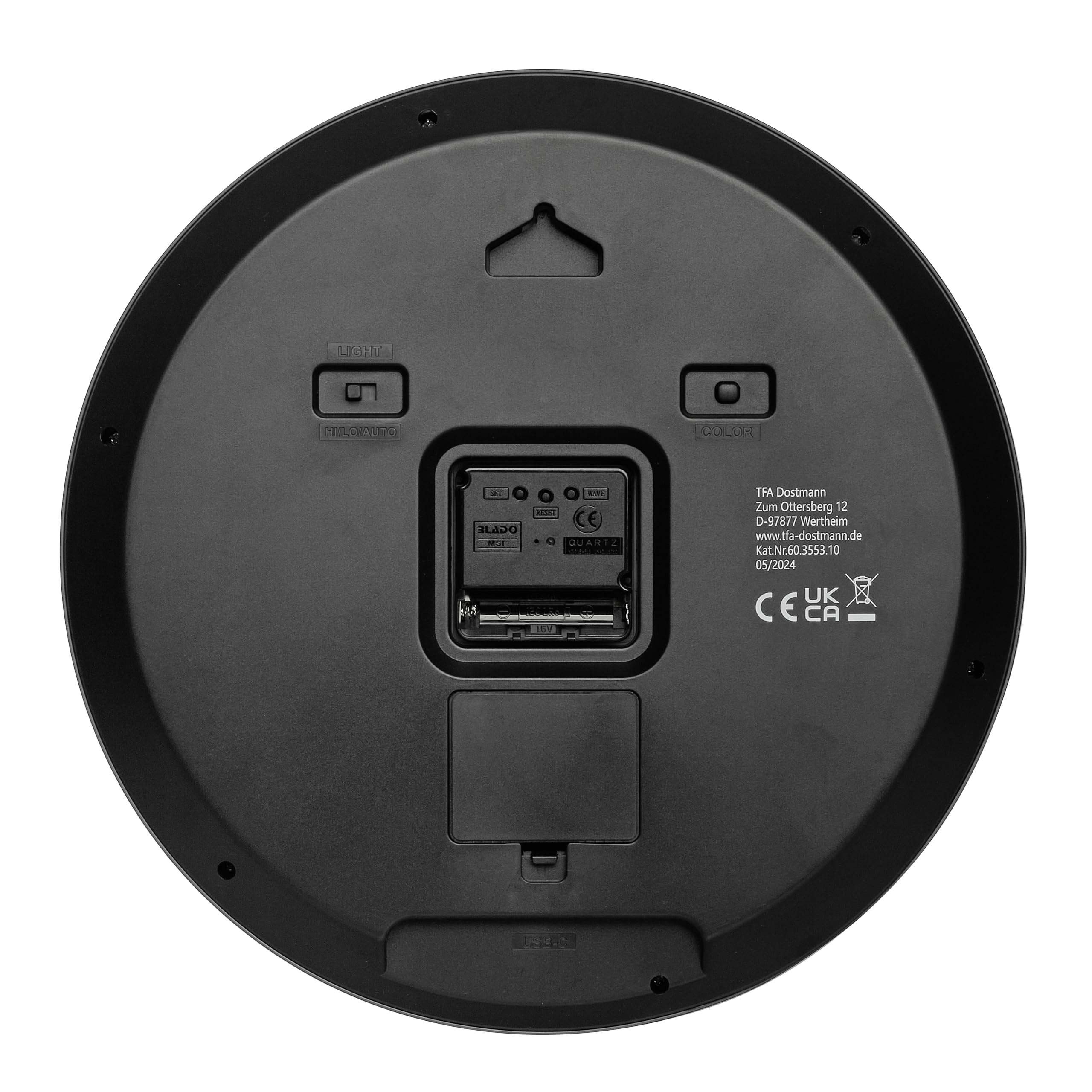 TFA Dostmann Analoge Leuchtende Wanduhr mit LED Lumoclock, 60.3553, inkl 9 Farbvarianten, Gaming Accessoires, Wand-Dekoration Bar, Nachtuhr, Leuchtuhr, inkl. Funk-Wanduhr, mit 3-D Ziffern, 30cm, grau