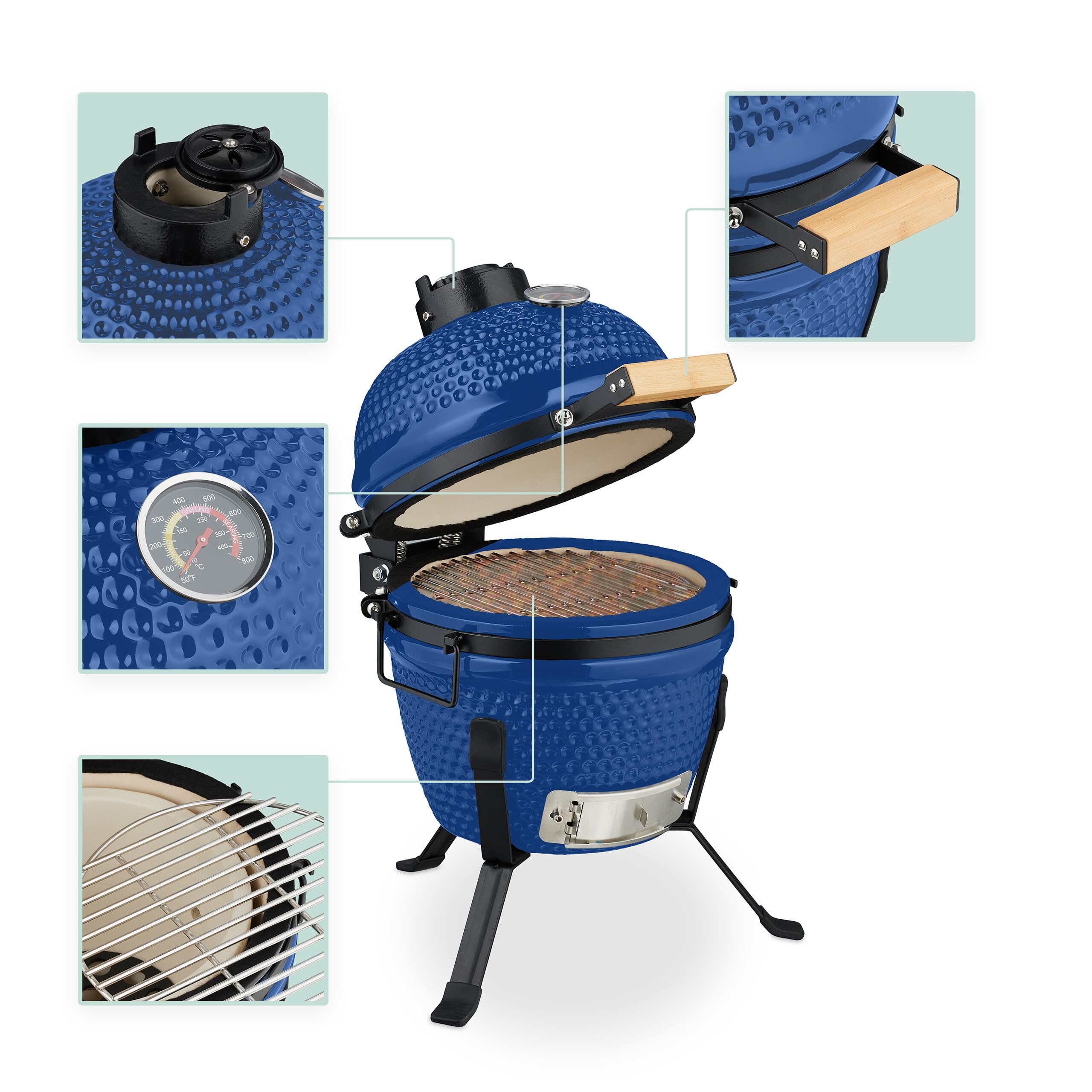 Relaxdays Barbecue a Carbonella Stile Kamado, Griglia Ø 26 cm in Ceramica, BBQ Carbone da Esterno