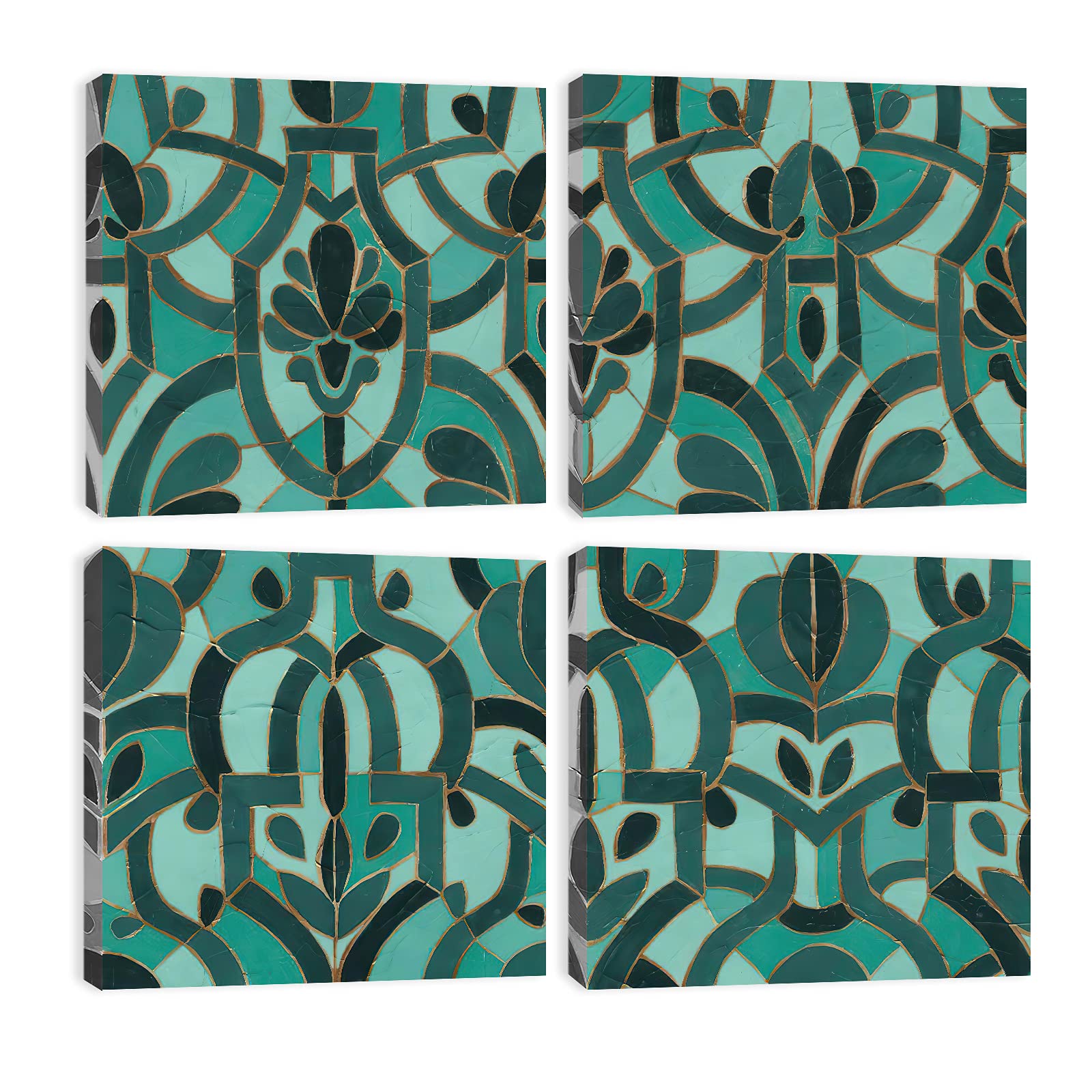 GUTTATY Mandala Wall Art - Abstract Mandala Canvas Painting, Minimalism Green Pattern Art Prints for Boho Wall Decor, 4 Pieces Mandala Framed Artwork for Home Wall Decor Ready to Hang (12x48 inches)