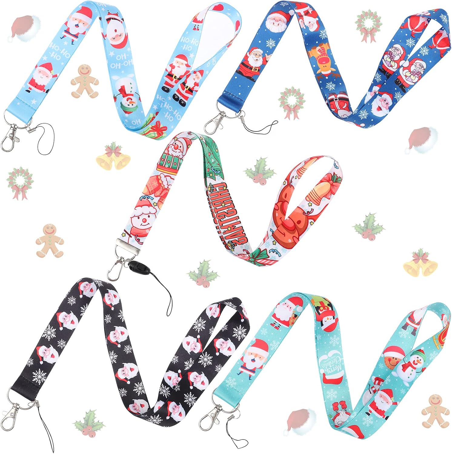 5 PCS Christmas Badge Lanyards Seasonal Holiday Lanyards