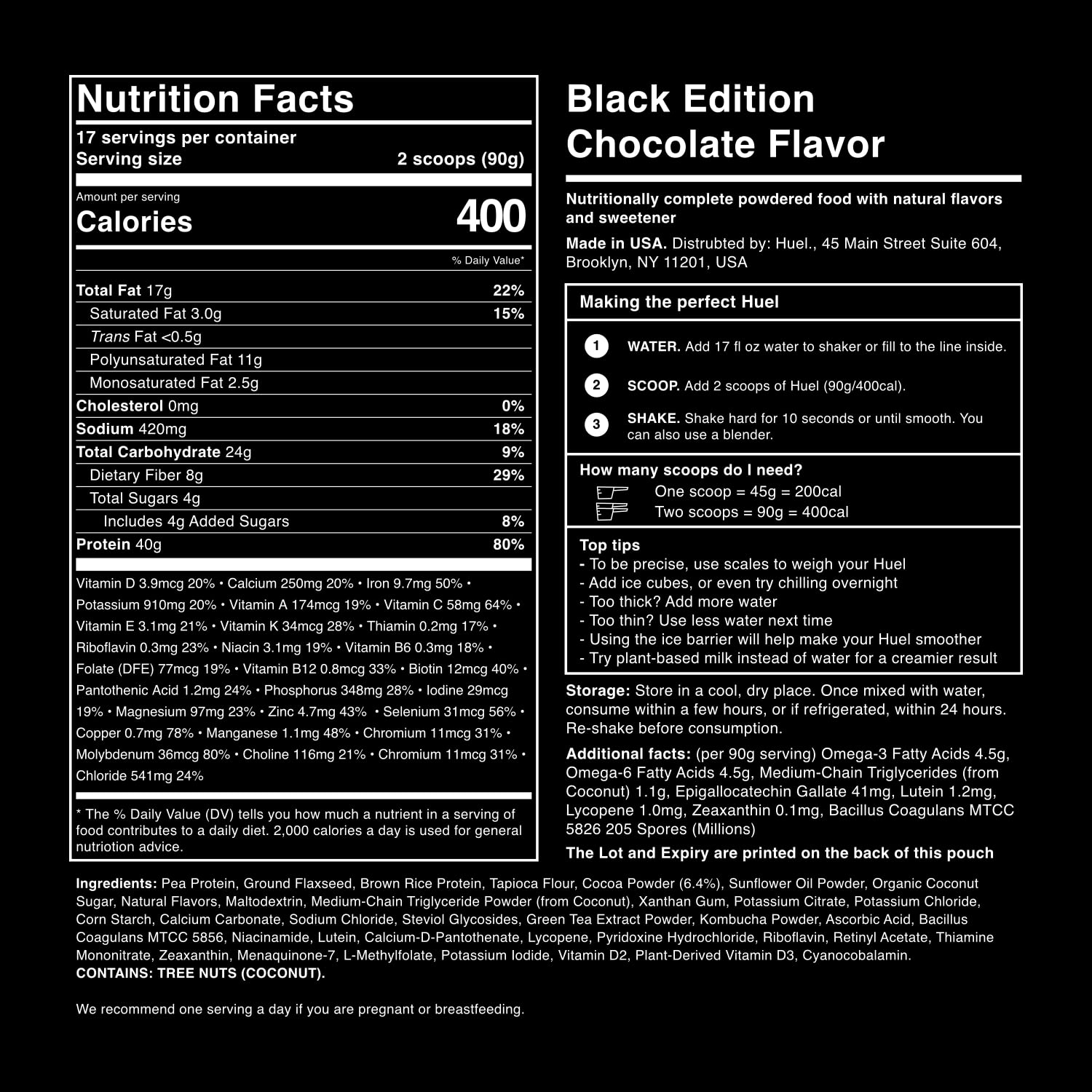 Huel Black Edition - Nutritionally Complete 100% Vegan Gluten-Free - Less Carbs More Protein - Powdered Meal (Chocolate, 2 Bags)