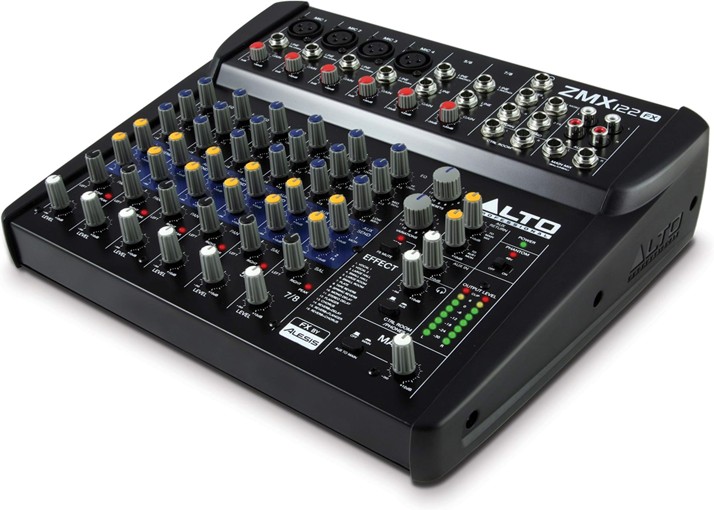 ZMX122FX – 8 Channel Compact Audio Mixing Desk with Built-In Effects, Four XLR Microphone Inputs and Two Stereo Inputs