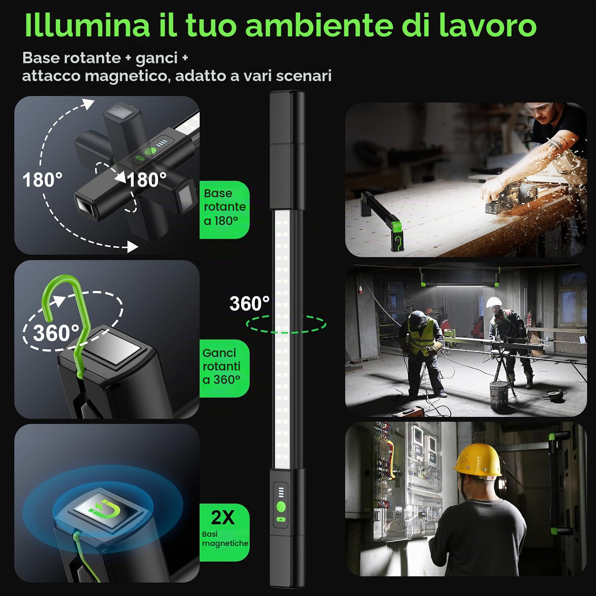 daphomeu 3000LM Lampada da Lavoro LED Ricaricabile 6400mAh con Magnete e Gancio, Lampada Officina da con Luce Rossa Emergenza per Illuminazione di Lavoro Riparazioni Automobilistiche e Situazioni