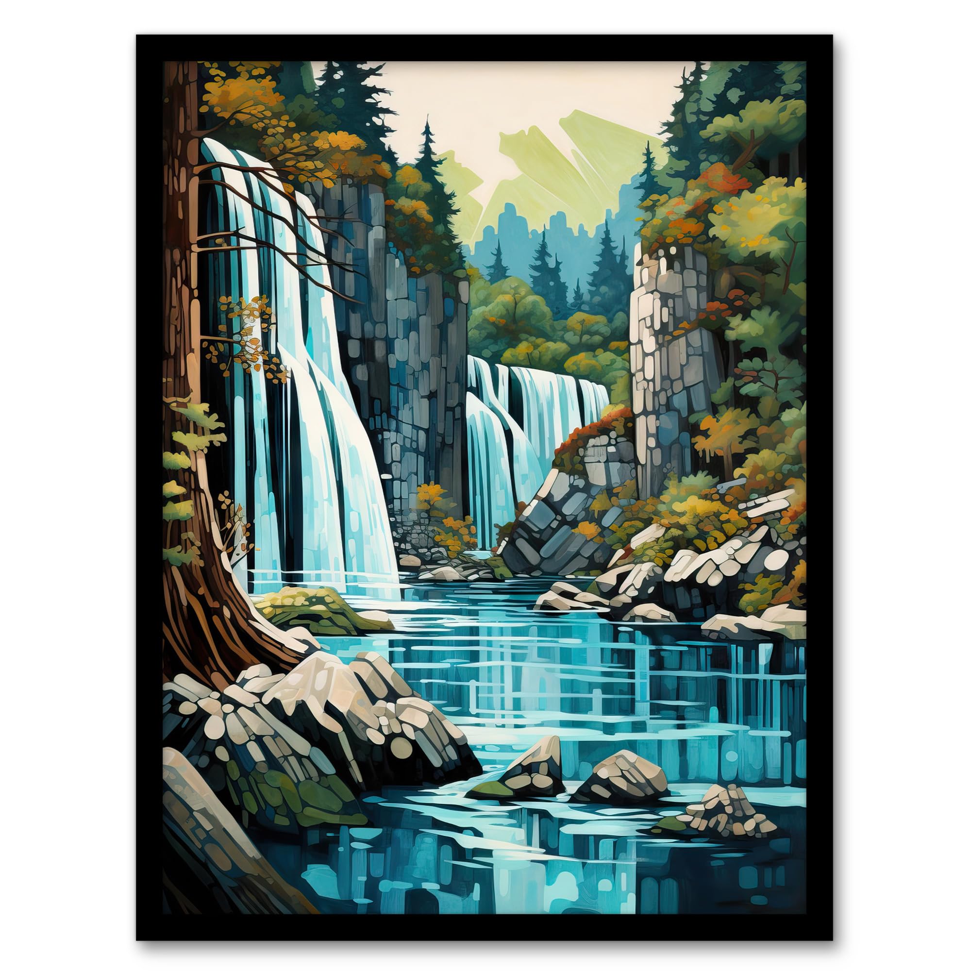 Artery8 Plitvice Lakes National Park Artwork Reserve In Croatia With Waterfalls Artwork Framed Wall Art Print A4