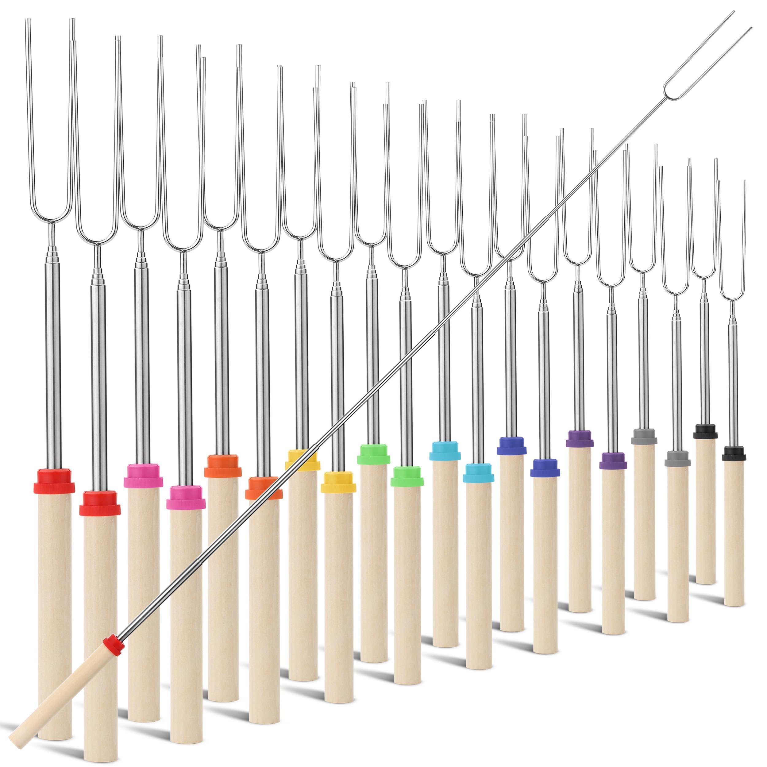 UNCO - Bastoncini da arrosto per marshmallow, confezione da 20, 81,3 cm, estensibili in acciaio inox, per braciere, marshmallow per braciere, spiedini per smores, attrezzature da cucina per falò