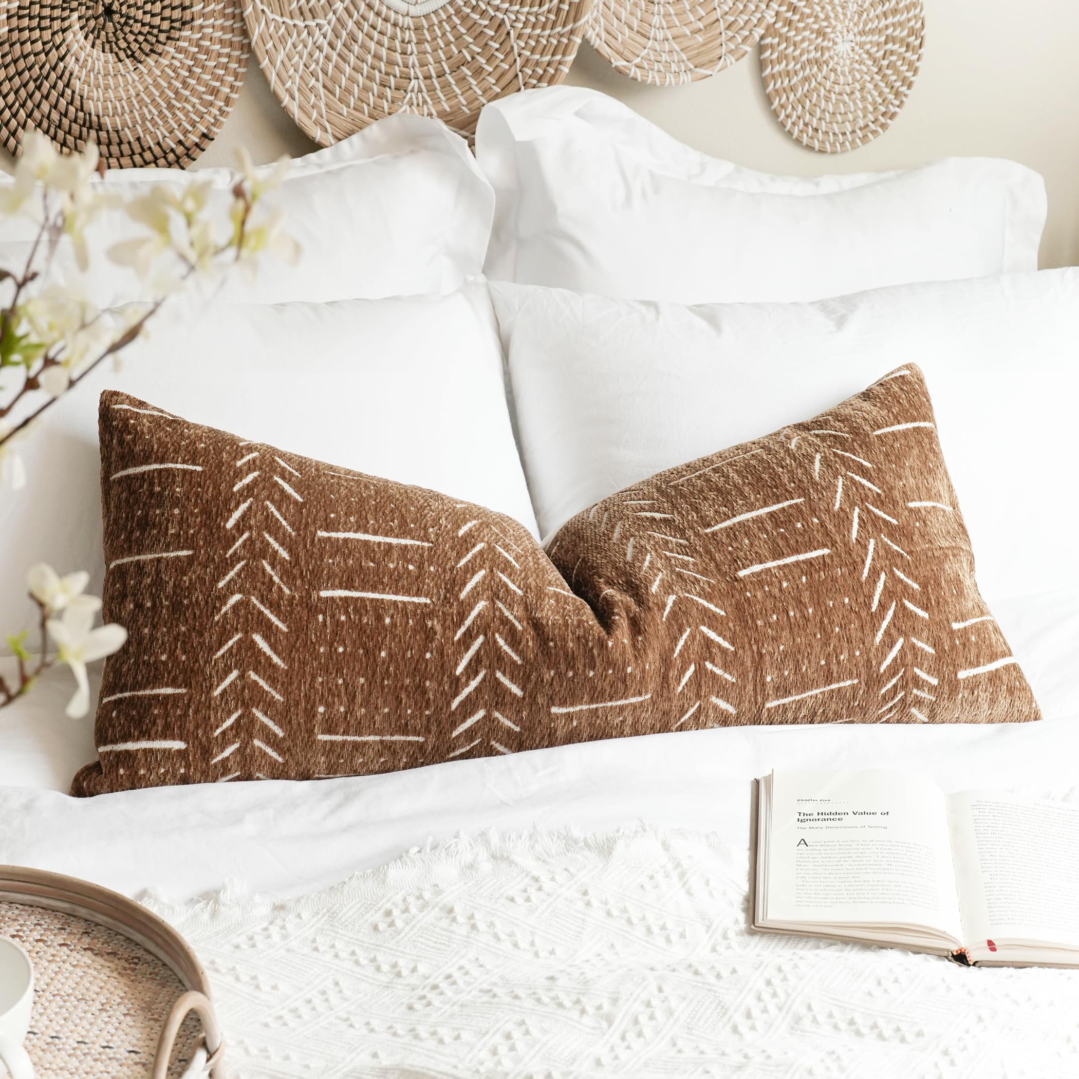 Federa Per Cuscino Lombare Bohémien: Cotone Trapuntato 40x91 Cm, Righe E Nappe, Per Divano E Letto