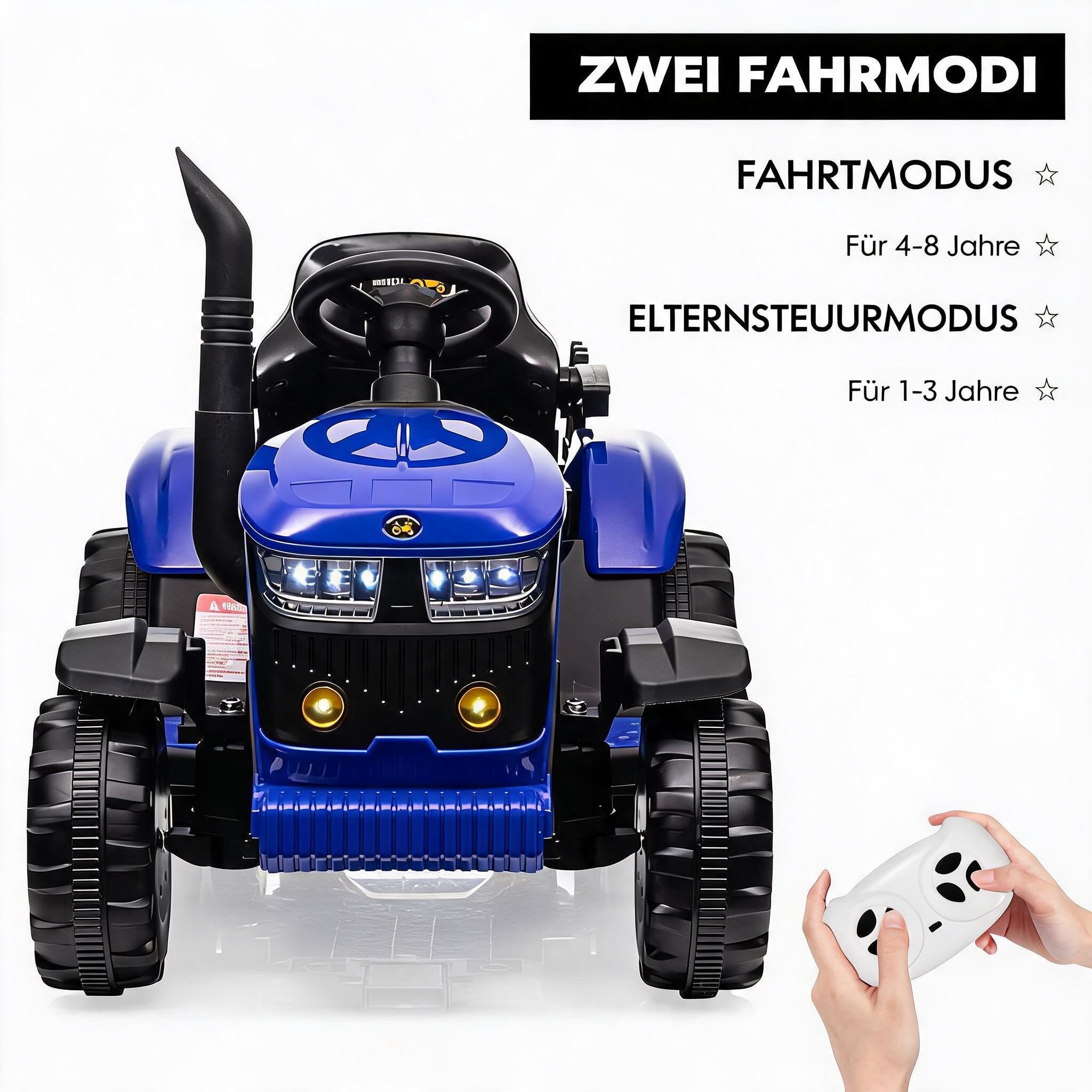 IDEALHOUSE 12V Elektro-Traktor Mit Abnehmbarem Anhänger, Kinder Elektroauto