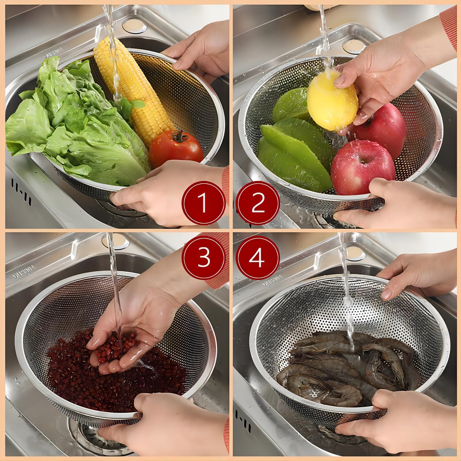 Colador de acero inoxidable y colador de malla fina para cocina, colador de pasta y arroz de 7.7 pulgadas, tamiz de metal pequeño, cuenco de lavado, escurridor de ollas, tamiz para 7