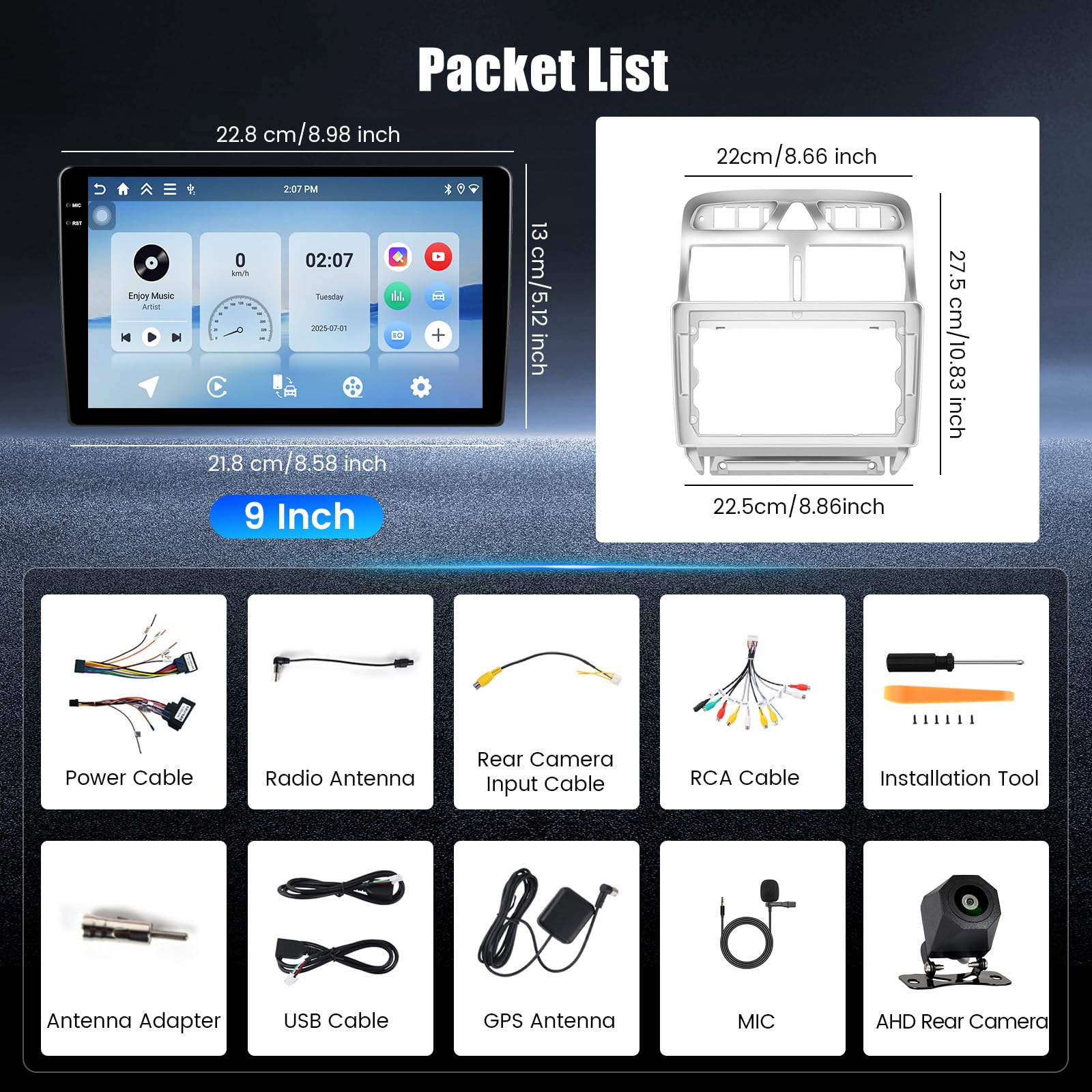 Hikiy 4+128G Android 15 Autoradio para Peugeot 307 2002-2013, 9" Incell Pantalla Radio con Wireless CarPlay, Android Auto, Bluetooth, Navi GPS, WiFi, DSP, Doble USB