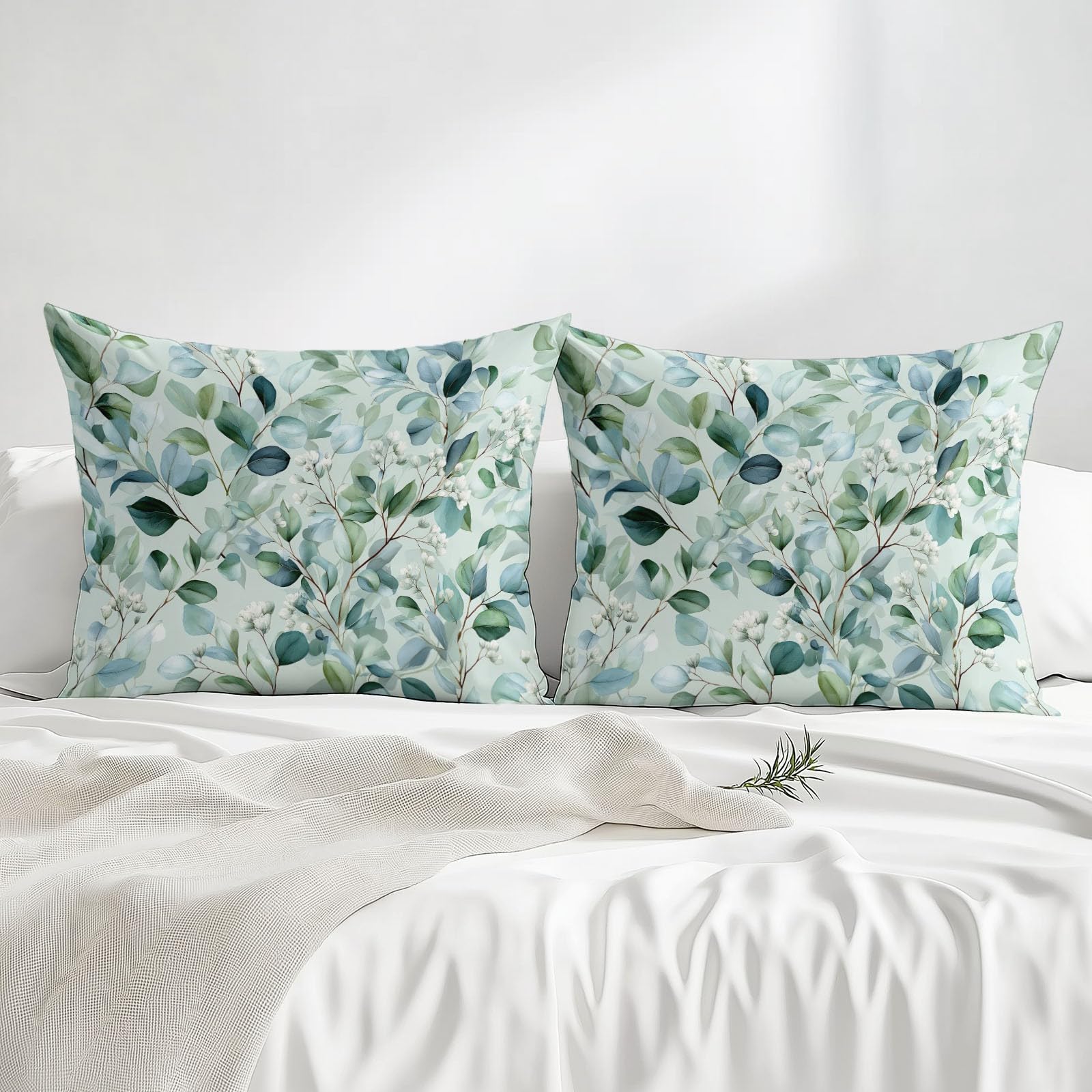 Drap Housse Vert Feuilles Plantes de à l'aquarelle - Drap-Housse Microfibre Brossée,Antidérapant Ajustable Housse Matelas 180 x 240 avec 2 Taie d'oreiller 65x65, pour Adolescents et Adultes