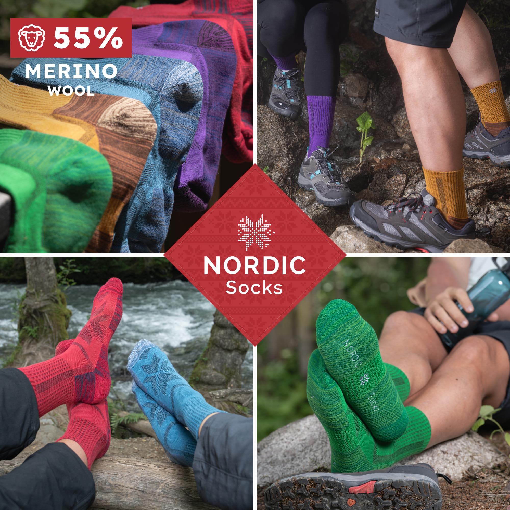 NORDIC Socks Calcetines para Senderismo Lana Merino 5 pares | Antiampollas, Absorben la Humedad, Antiolor