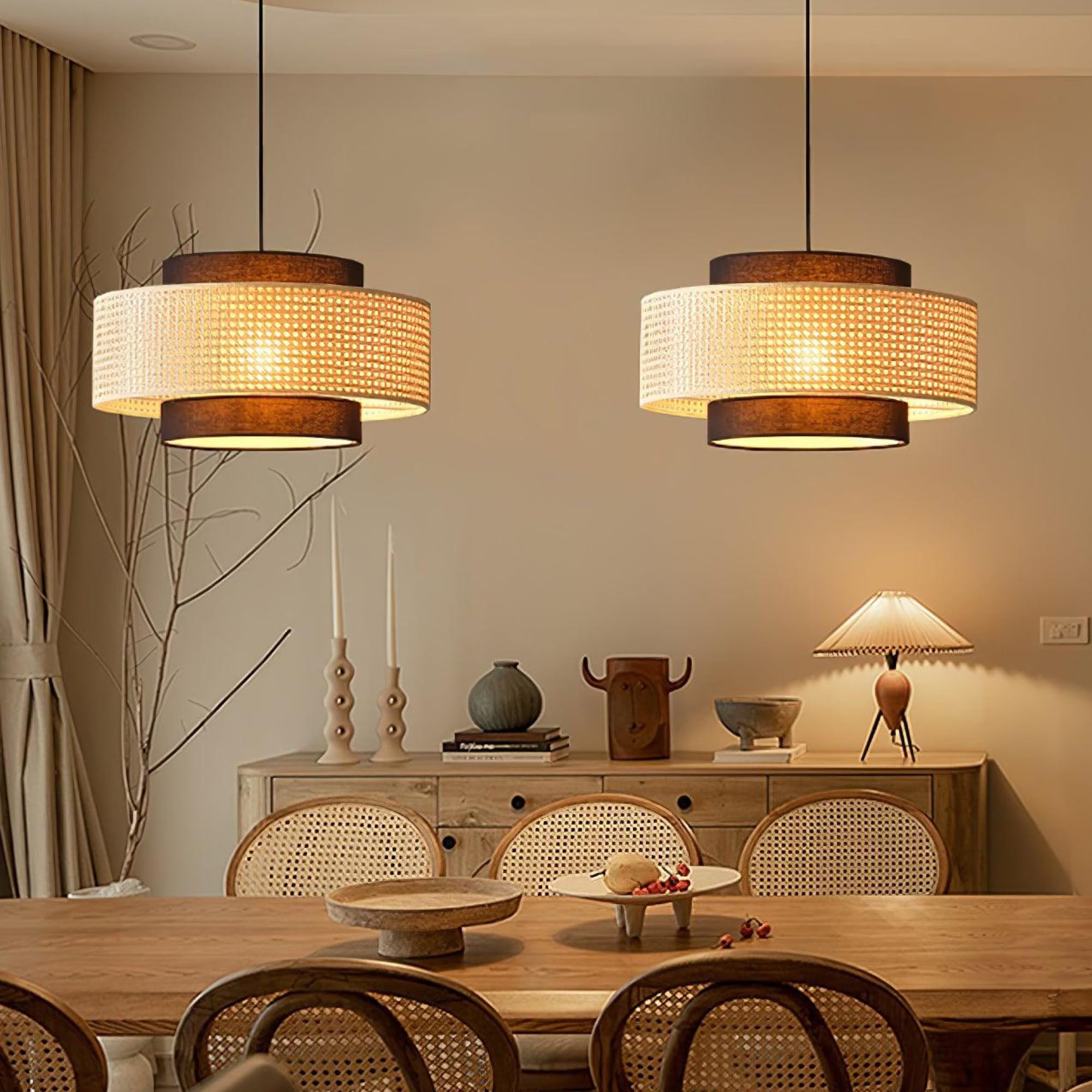 Habere India-All the Cultures Fabricating India Bamboo Lampshade | Cane Lamps | Wicker Lamps | Cafe Lights | Rattan Ceiling Lamps | Rattan Lamp Light | Medium (Dia-50CM H-27CM)