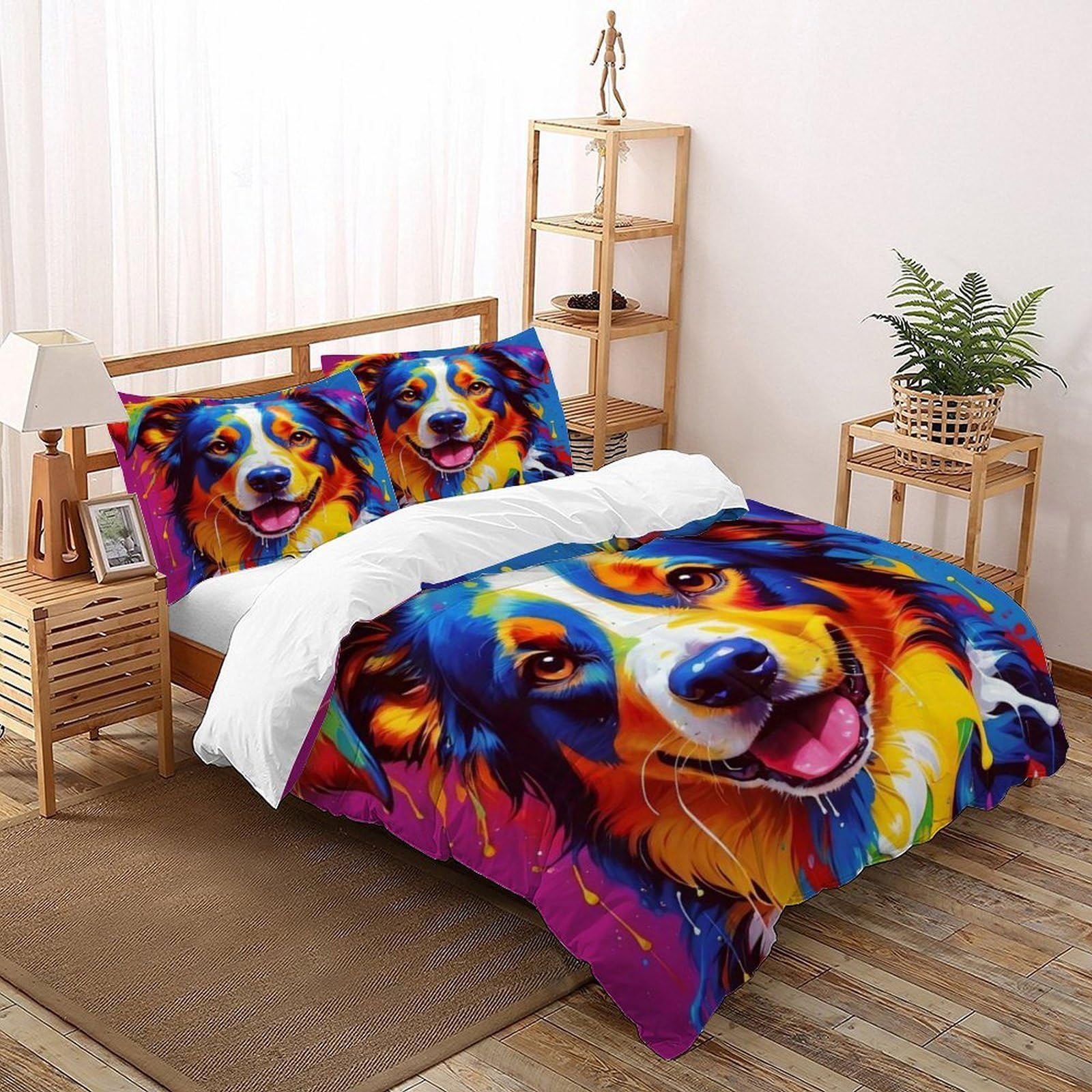 Housse de couette chien 200x200cm parure de lit anti-plis facile à laver