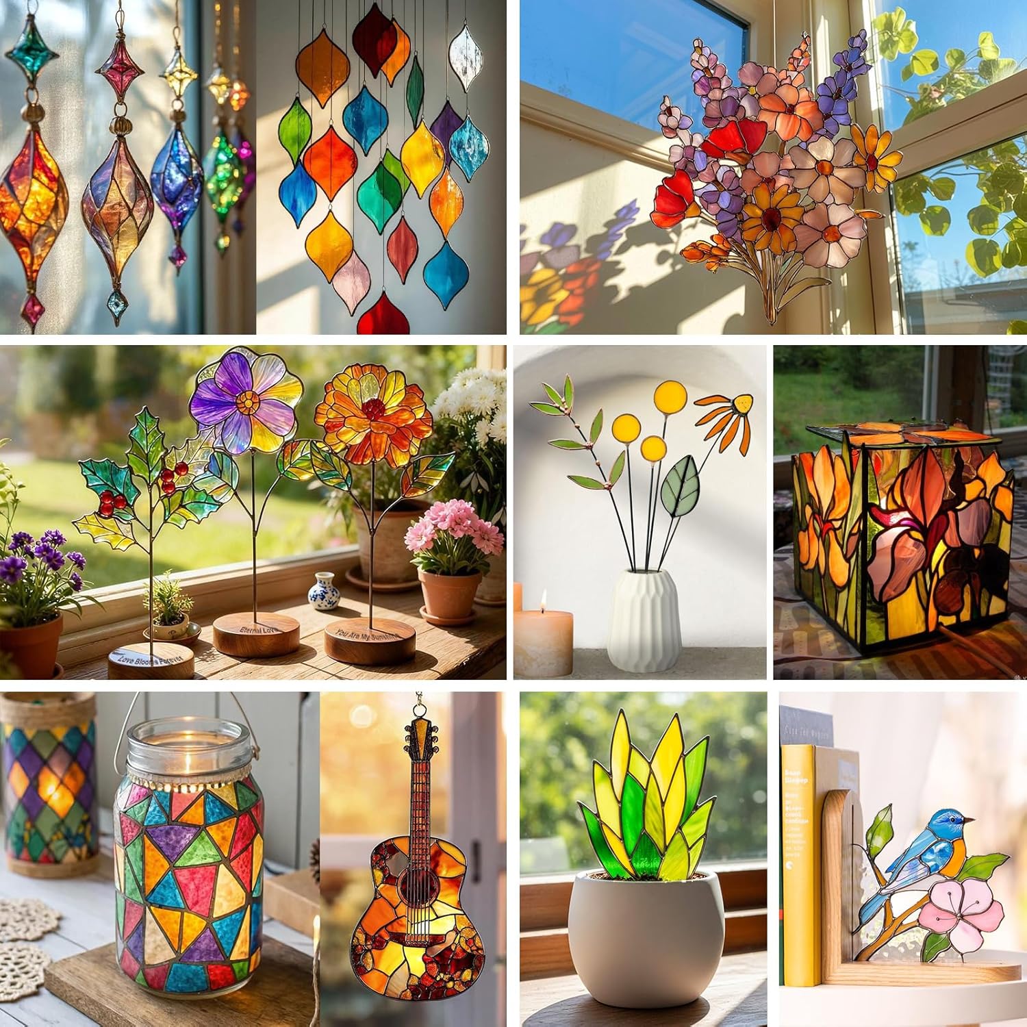 Adrattnay 12 Sheets Stained Glass Sheets 4 x 6in, Tiffany-Style Stained Glass Supplies for Mosaic Tiles Crafts Cathedral Window Suncatchers & DIY Home Decor