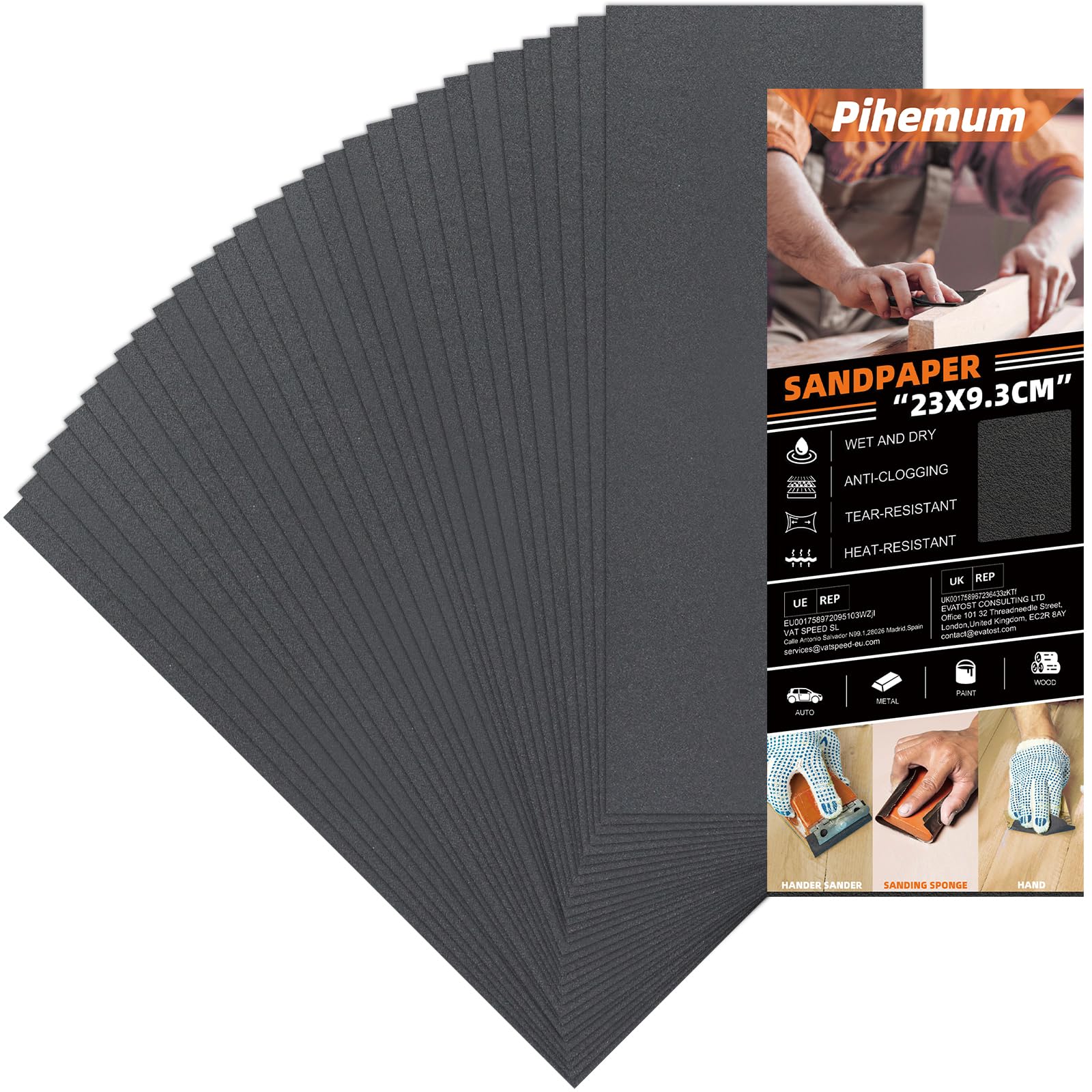 Papier Abrasif 400 Grains 23x9 cm Humide/Sec pour Bois Métal Carrosserie Ponçage Finition