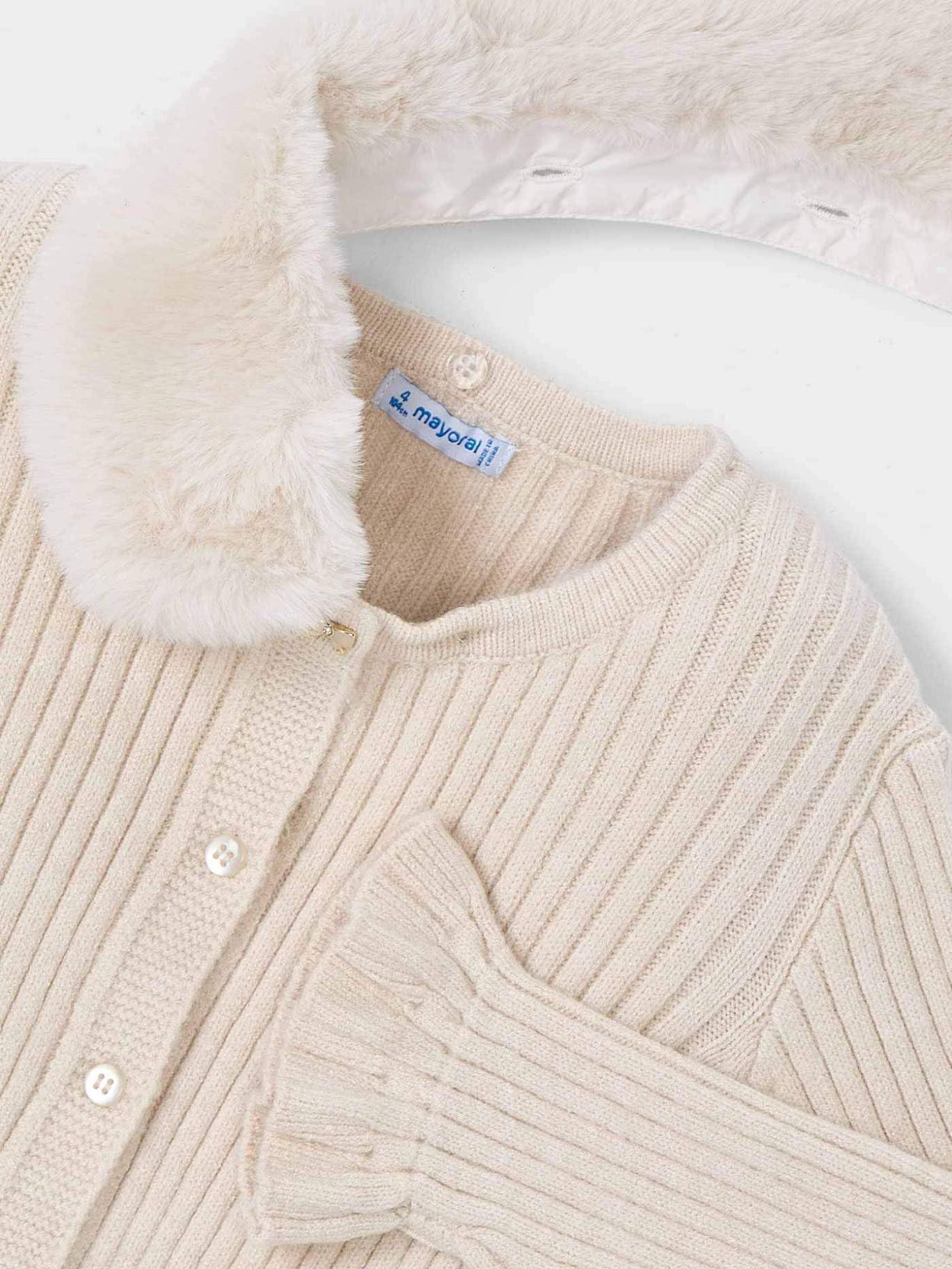 Mayoral Cardigan Tricot Colletto pell per Bambine e Ragazze Sabbia