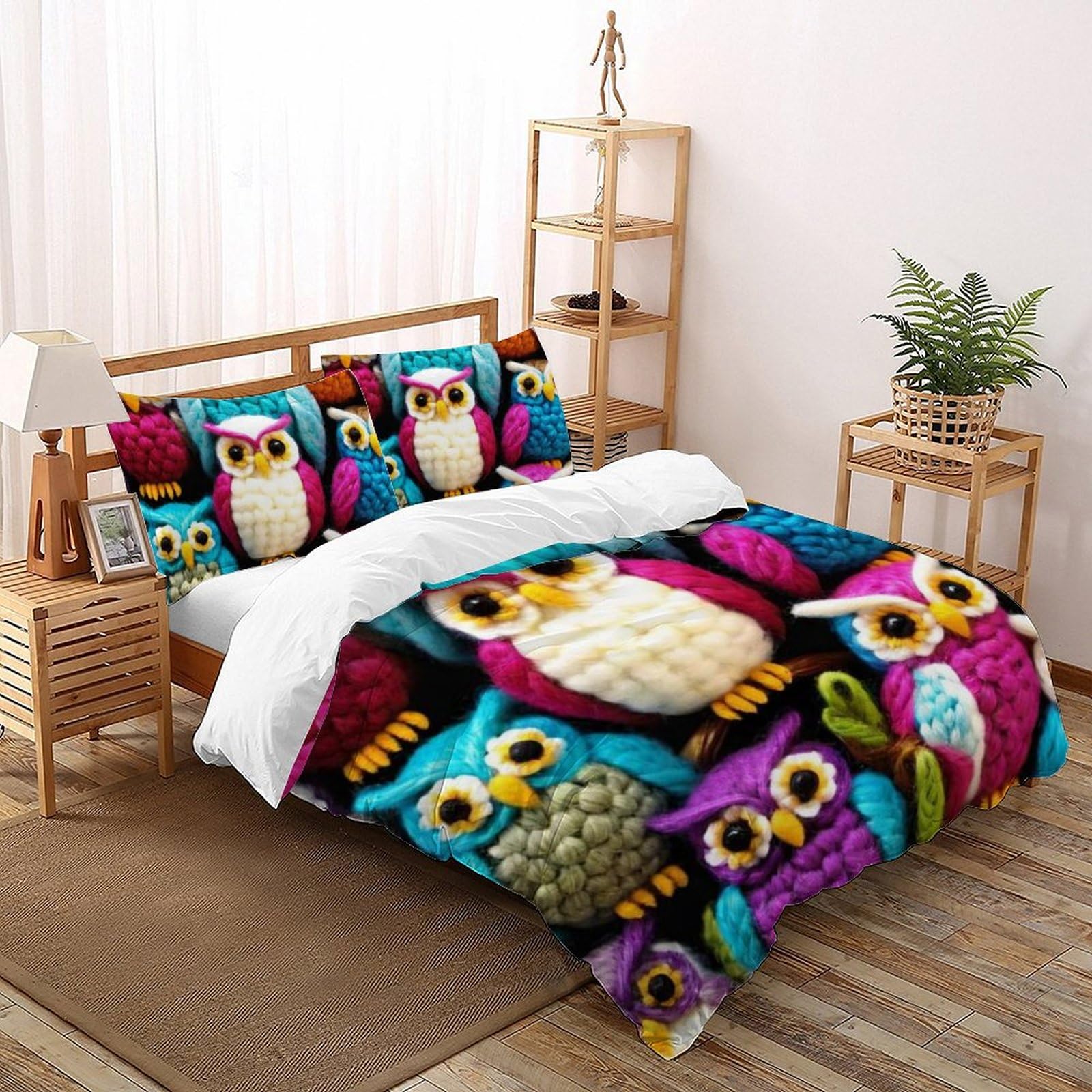 Housse de couette imprimé 3D hibou en microfibre douce parure lit double enfant