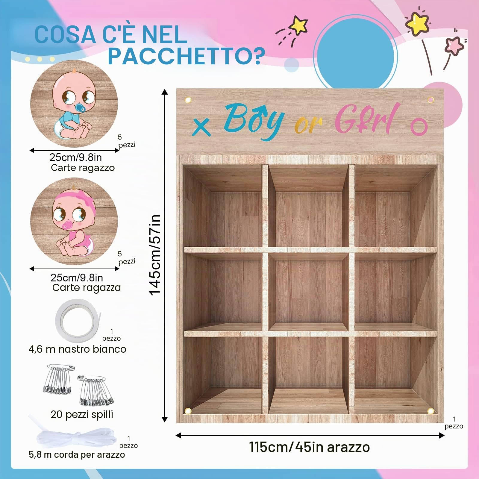 BLOOMWIN Gender Reveal Tic Tac Toe - Tris Gioco Gender Reveal - Giochi Gender Reveal Party X e O- Bambino Genere Rivelare Festa Forniture Kit - Baby Shower Boy or Girl Kit