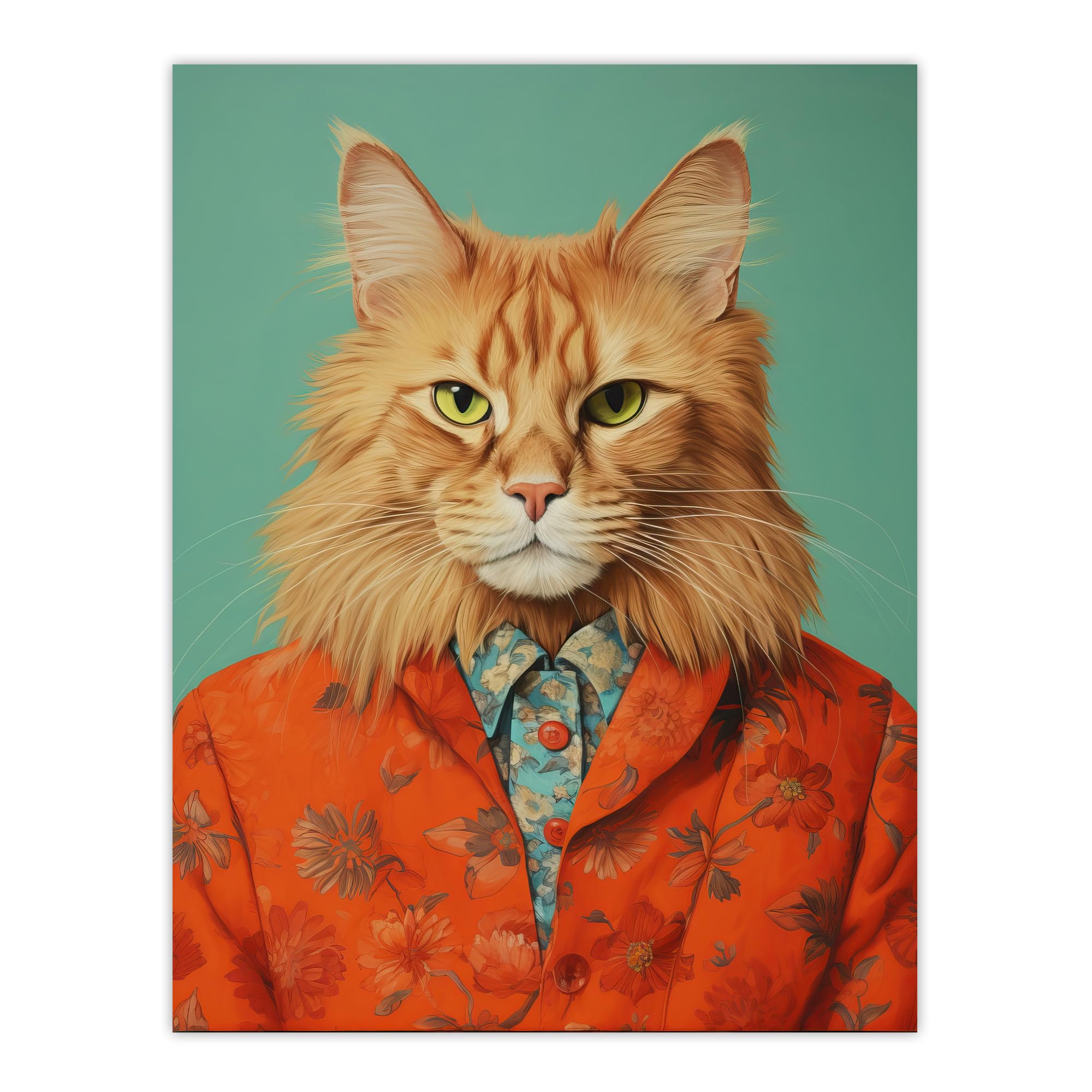 Wee Blue Coo Maine Coon Ginger Pet Cat Portrait Fun Extra Large XL Wall Art Poster Print