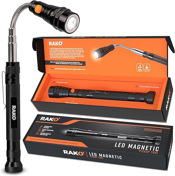 RAK Magnetic Pickup Tool Gifts for Men - Telescoping Magnet with LED Flashlight and 22 Inches Extendable Neck, Cool Magnetic Flashlight Gifts for Dad, Husband, Grandpa, Handyman