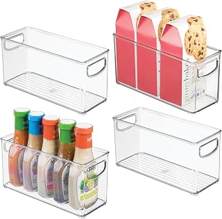 iDesign Slim Clear Stackable Storage Bins - Tall Narrow Kitchen Pantry Fridge Organizers, 4-Pack Space Saver