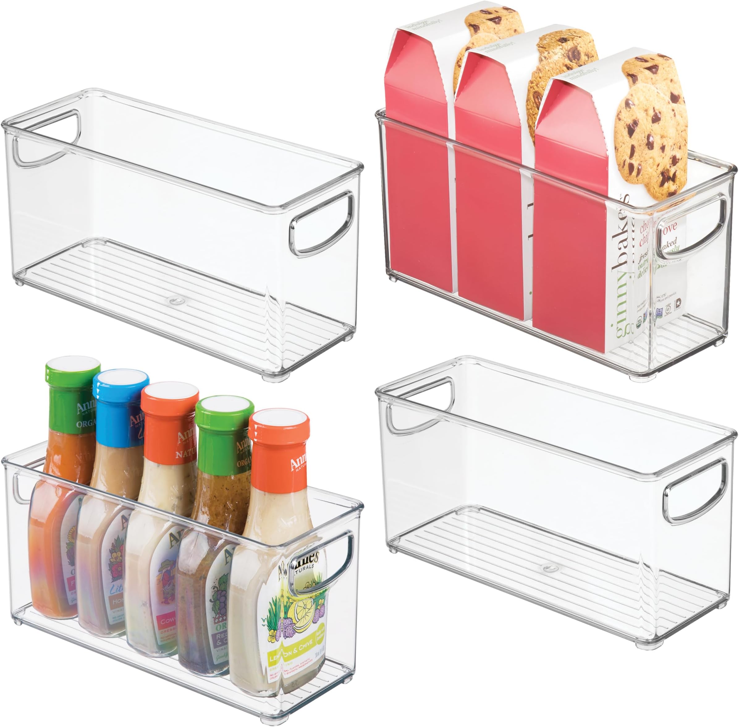 iDesign Slim Clear Plastic Stackable Storage Bin, Tall Narrow Organizer for Kitchen or Pantry, 4-Pack