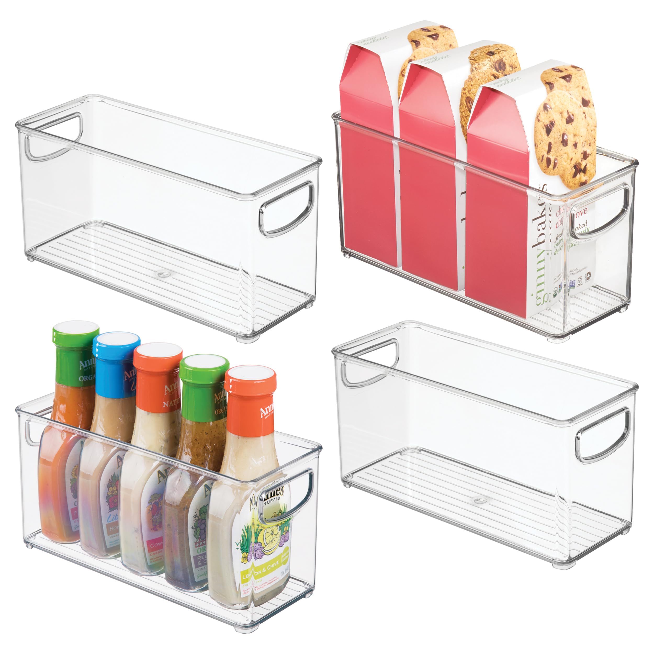 iDesign 4-Piece Recycled Plastic Small Stackable Kitchen Organizer Bin with Integrated Handles for Kitchen, Fridge, Freezer, Pantry & Cabinet, The Linus Collection - 10'' x 4'' x 5'', Clear (95586N)