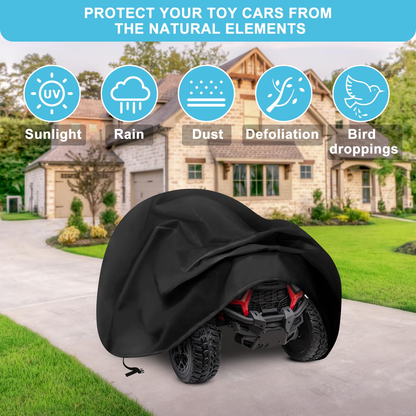 Cubierta Grande para Auto de Juguete para niños, 420D, Resistente al Agua, para Ruedas eléctricas, Cubierta Protectora al Aire Libre para Todo Tipo de Clima, Ajuste Universal