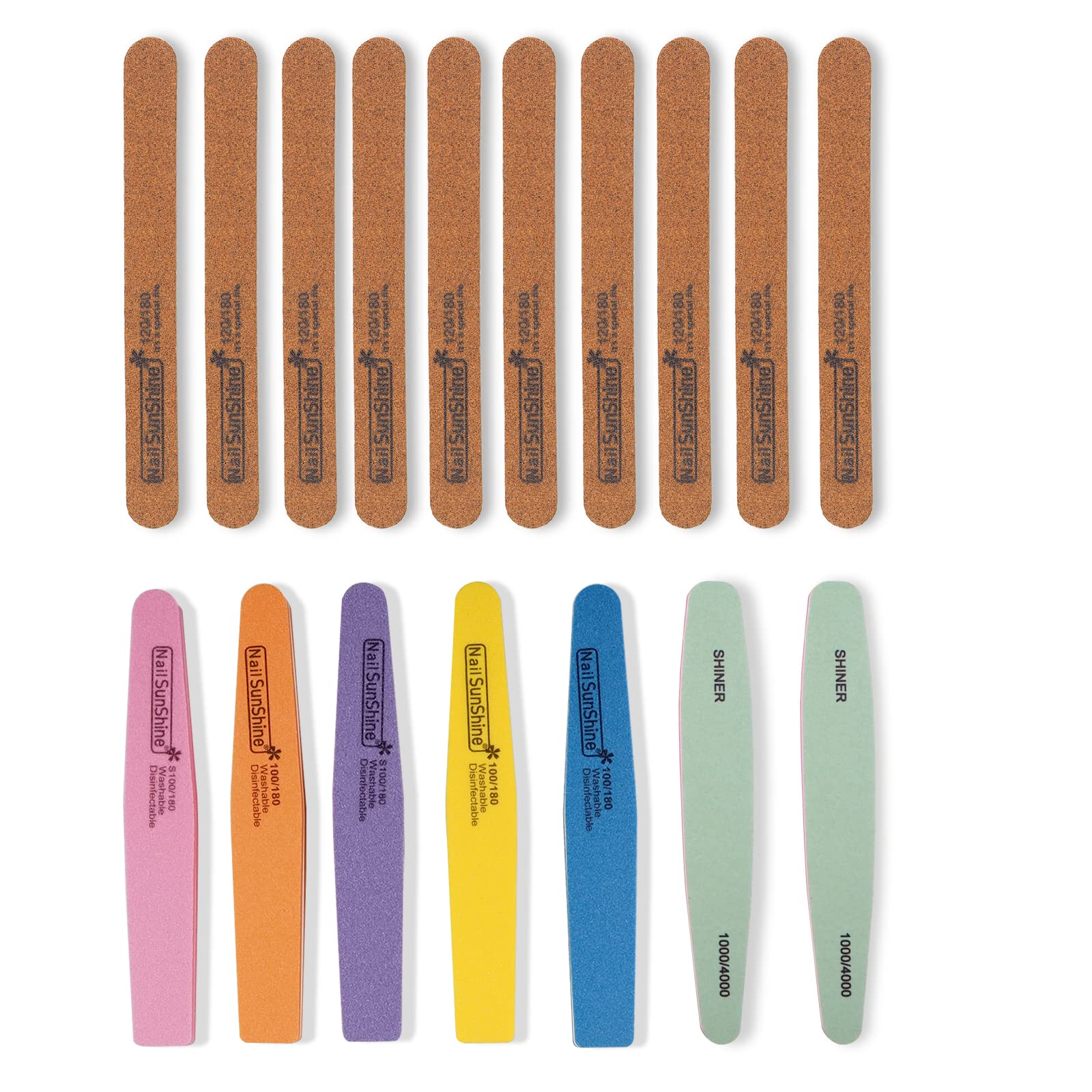 Professional Nail File Set Double Sided Grit 100/120/180/1000/4000 Buffer Emery Board Manicure Tools for Nail Grooming and Styling, Acrylic Gel Nail Buffer File Block Nail Polisher 17 Pcs, Multicolor