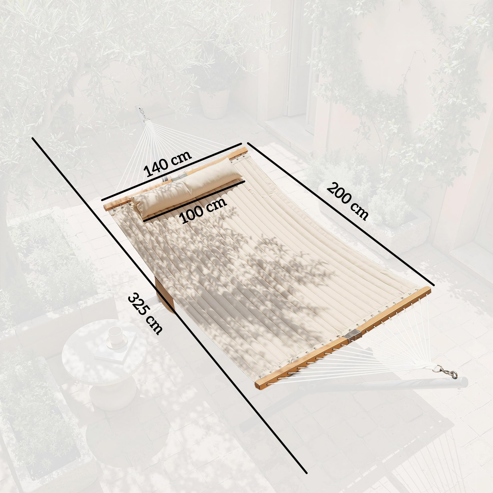 Outsunny Hamak 200x140cm podwójny z podgłówkiem kremowobiały