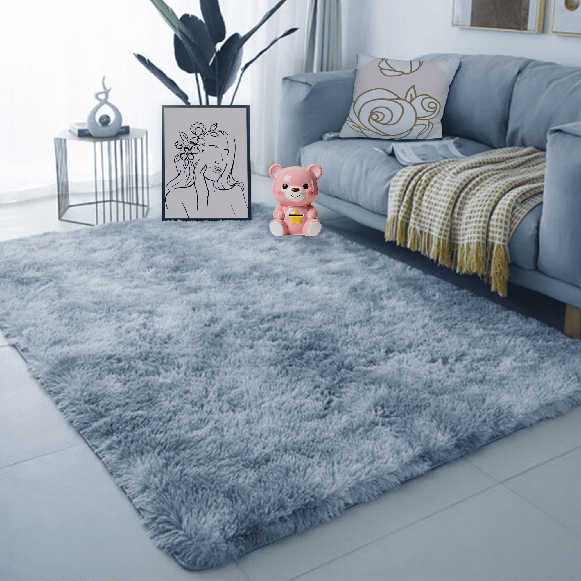Tapis de chambre doux antidérapant 280 x 340 cm gris clair : fini les sols froids et glissants