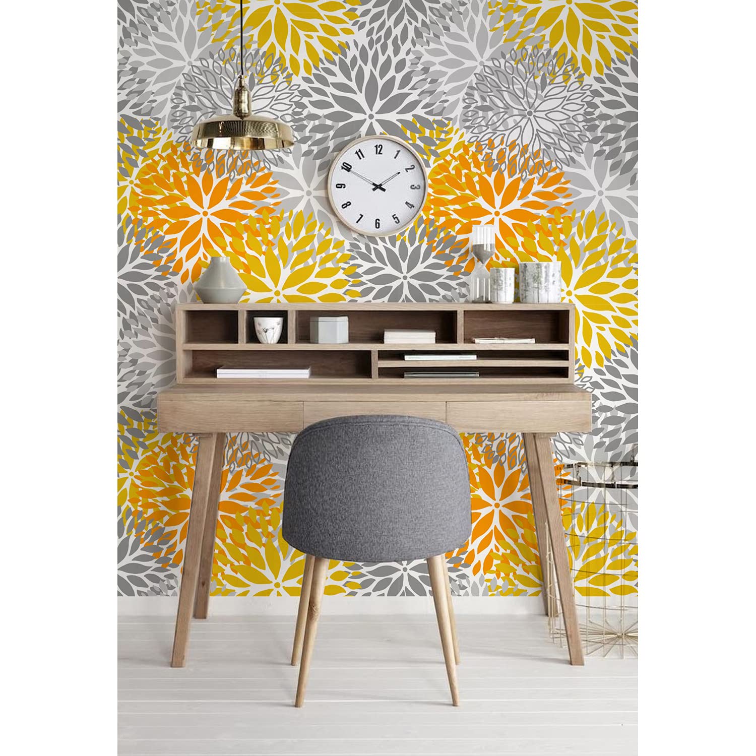 Papier peint intissé gris Chrysanthemum pour masquer un mur abîmé avec élégance
