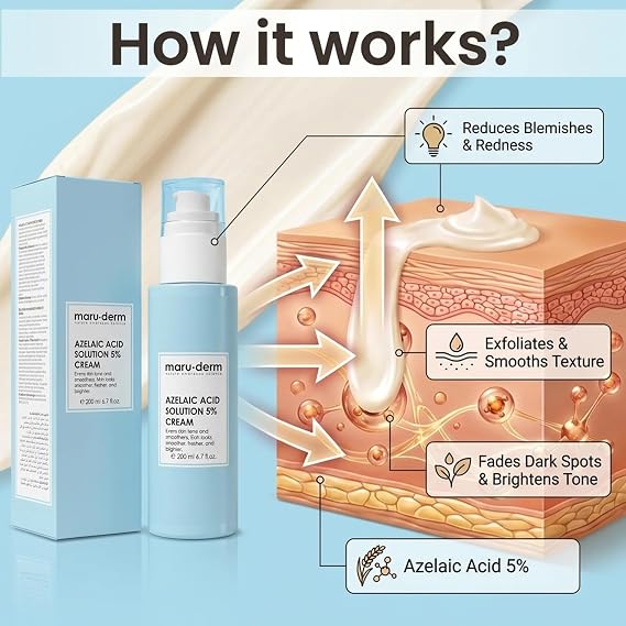 Maruderm Azelaik Asit%5 Cilt Bakım Kremi – Kızarıklık, Lekelenme ve Cilt Tonu Düzensizliğine Karşı, Meyan Kökü & Hyaluronik Asit ile, 200 ML
