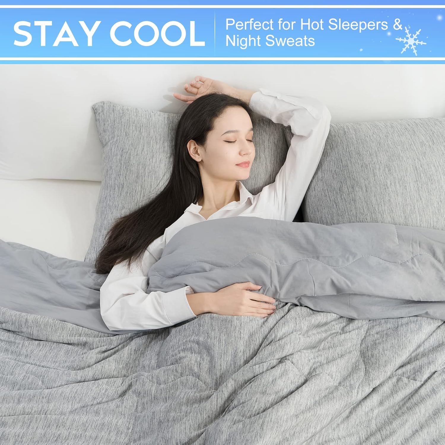 Manta Refrescante, Colcha Refrigerante de Verano Q-MAX >0,45 para Sudores Nocturnos | Manta Ligera, Suave y Ultra Transpirable para un Descanso Fresco, Gris, 228x228 CM