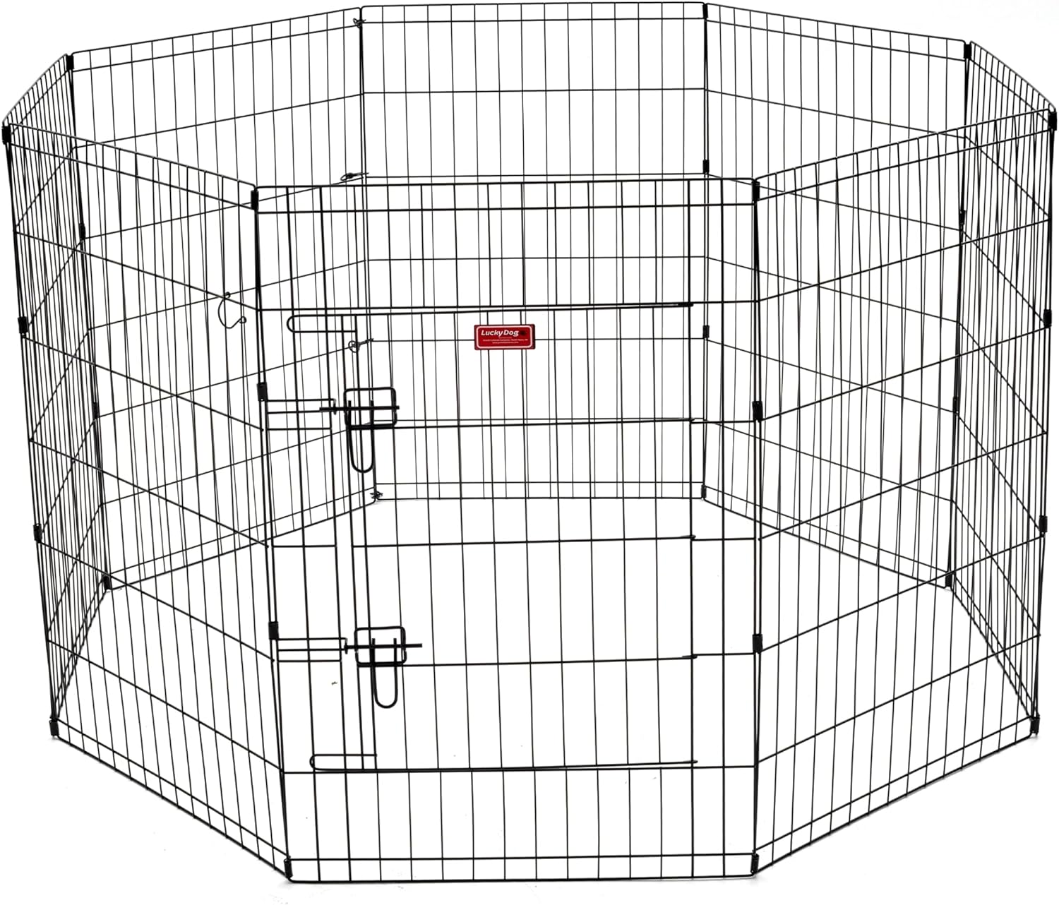 Pet Exercise Pen - Lucky Dog - Wire Indoor Outdoor Play Pen - Features Sturdy Wire Construction, Security Latches, Modular, Design Outdoor Anchor Pins